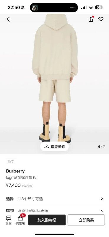 Burberry Burberry Men's Embroidered Logo Hoodie in Beige Size US S / EU 44-46 / 1 - 8 Thumbnail