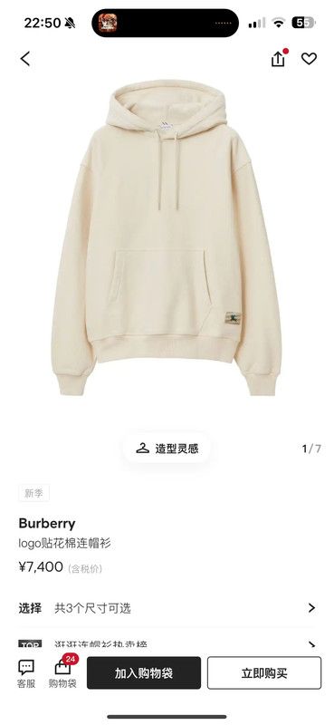 Burberry Burberry Men's Embroidered Logo Hoodie in Beige Size US S / EU 44-46 / 1 - 7 Thumbnail