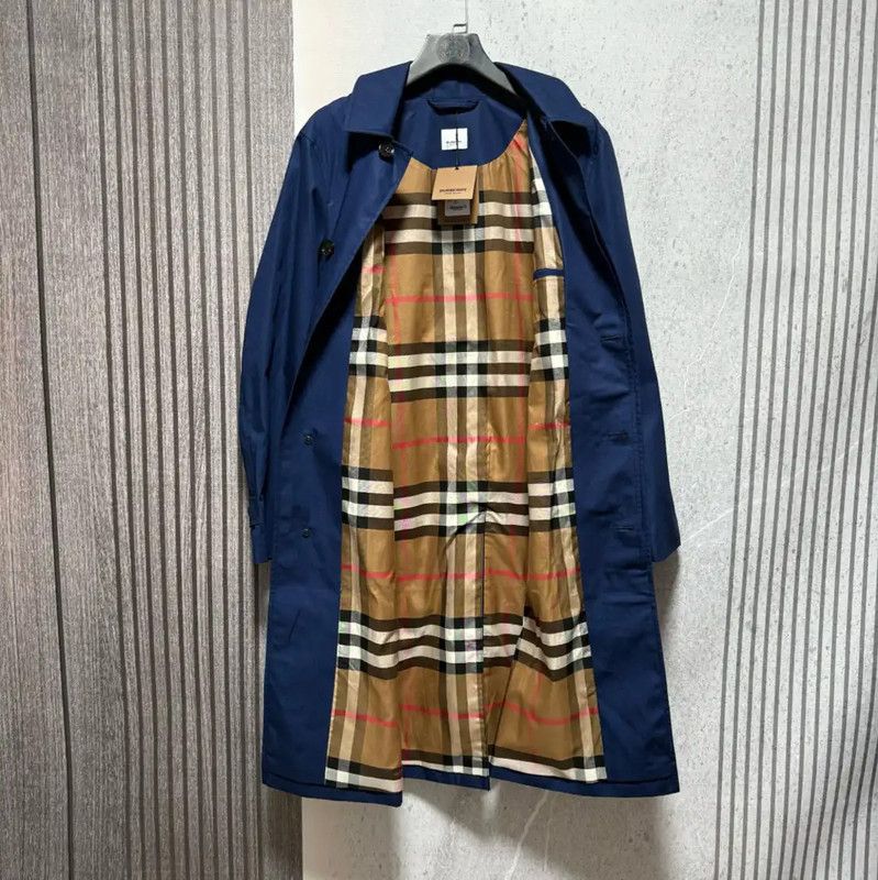 Burberry Burberry Blue Cotton Check Men’s Trench Coat Size US L / EU 52-54 / 3 - 6 Thumbnail