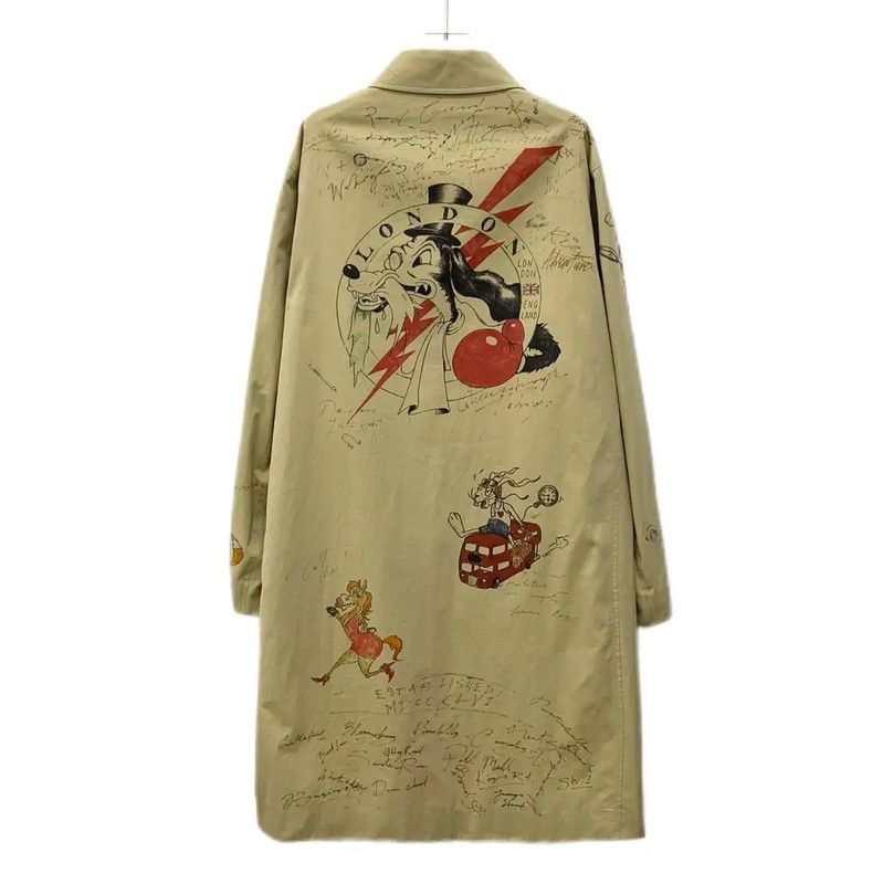Burberry Burberry Khaki Cotton Printed Mid-Length Trench Coat Size US L / EU 52-54 / 3 - 2 Thumbnail