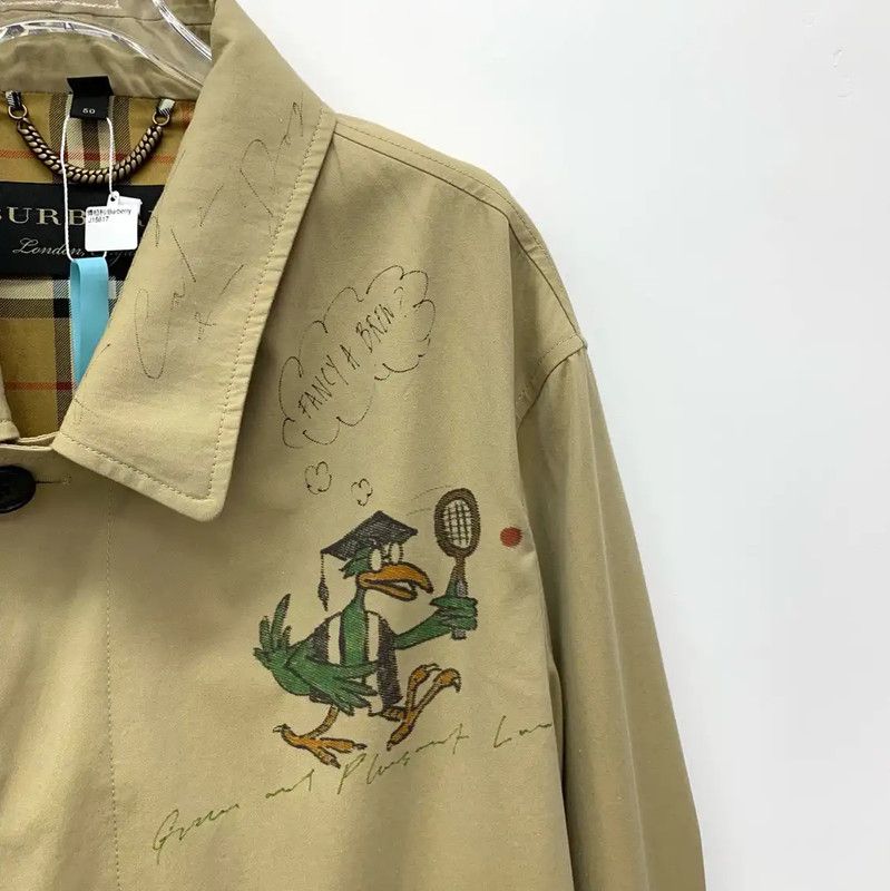 Burberry Burberry Khaki Cotton Printed Mid-Length Trench Coat Size US L / EU 52-54 / 3 - 3 Thumbnail