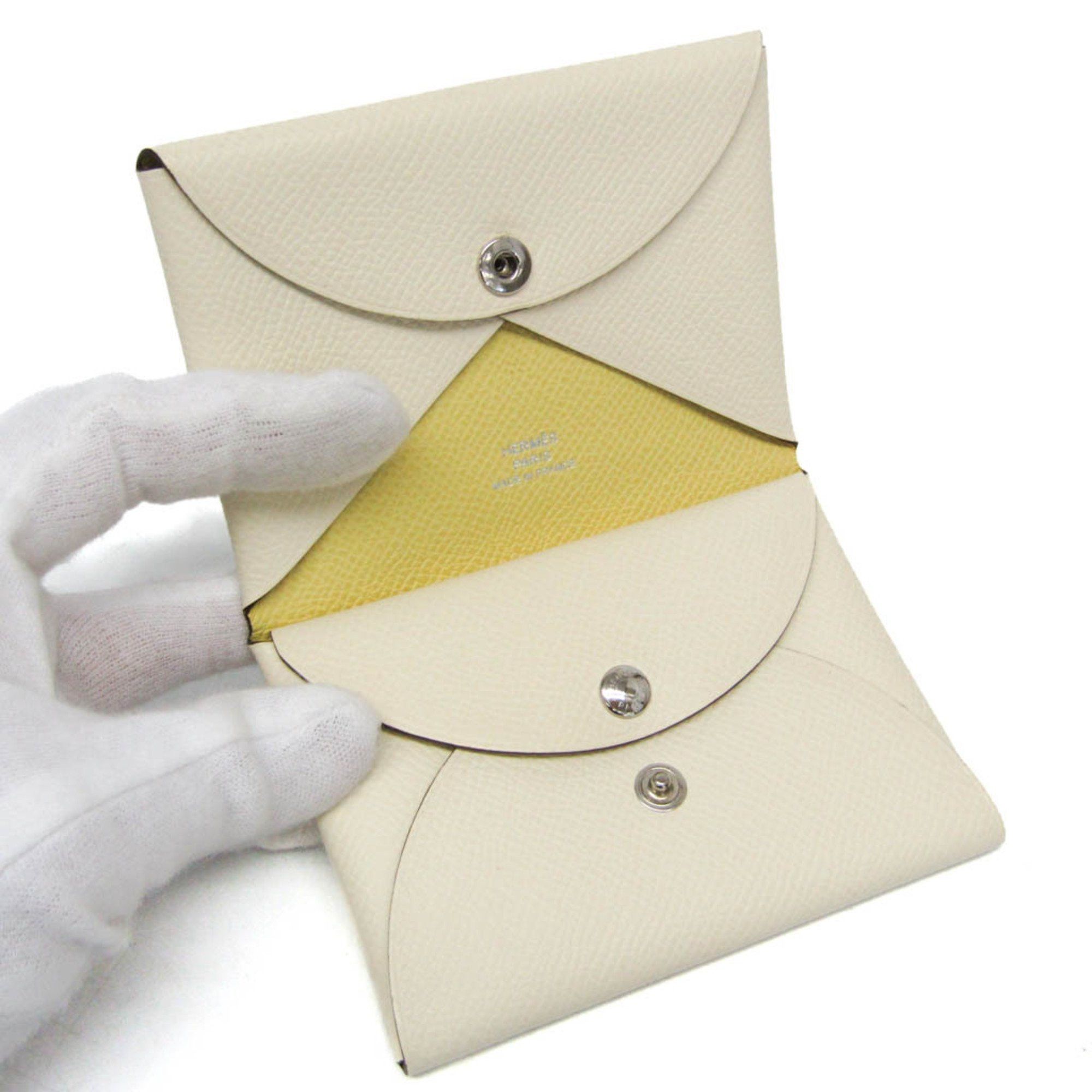 Hermes Hermes Calvi Duo Verso Epsom Leather Card Case Off-white,Yellow Size ONE SIZE - 4 Thumbnail