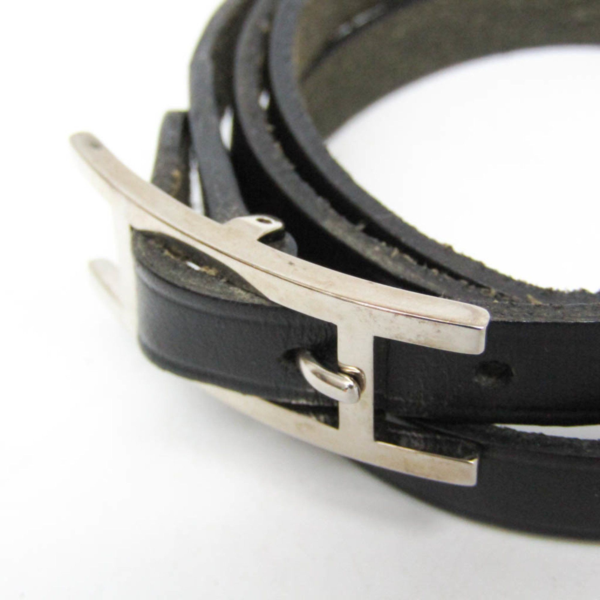 Hermes Hermes Hapi Triple Bracelet Choker Leather,Metal Bangle Black,Silver Size ONE SIZE - 5 Thumbnail