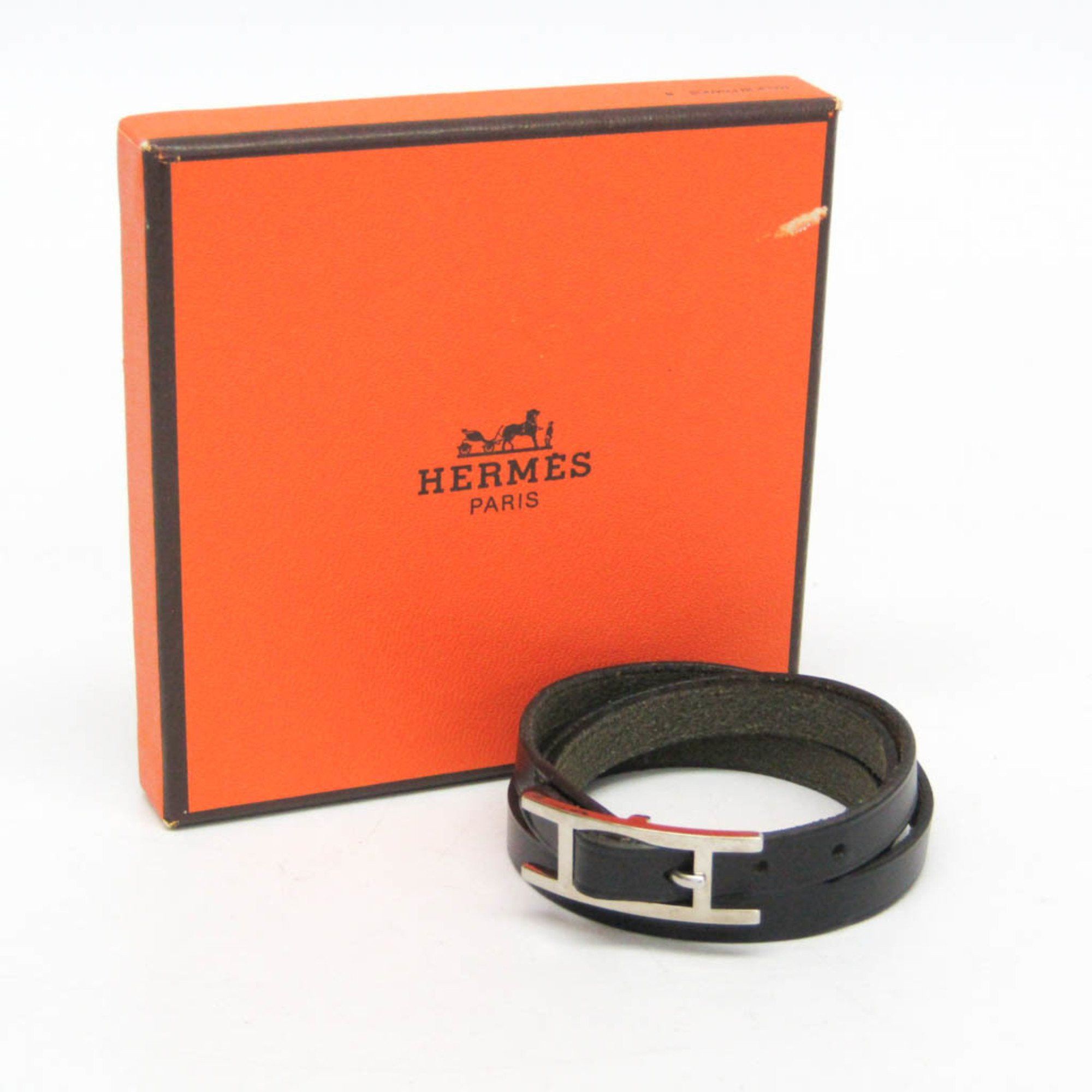 Hermes Hermes Hapi Triple Bracelet Choker Leather,Metal Bangle Black,Silver Size ONE SIZE - 2 Thumbnail