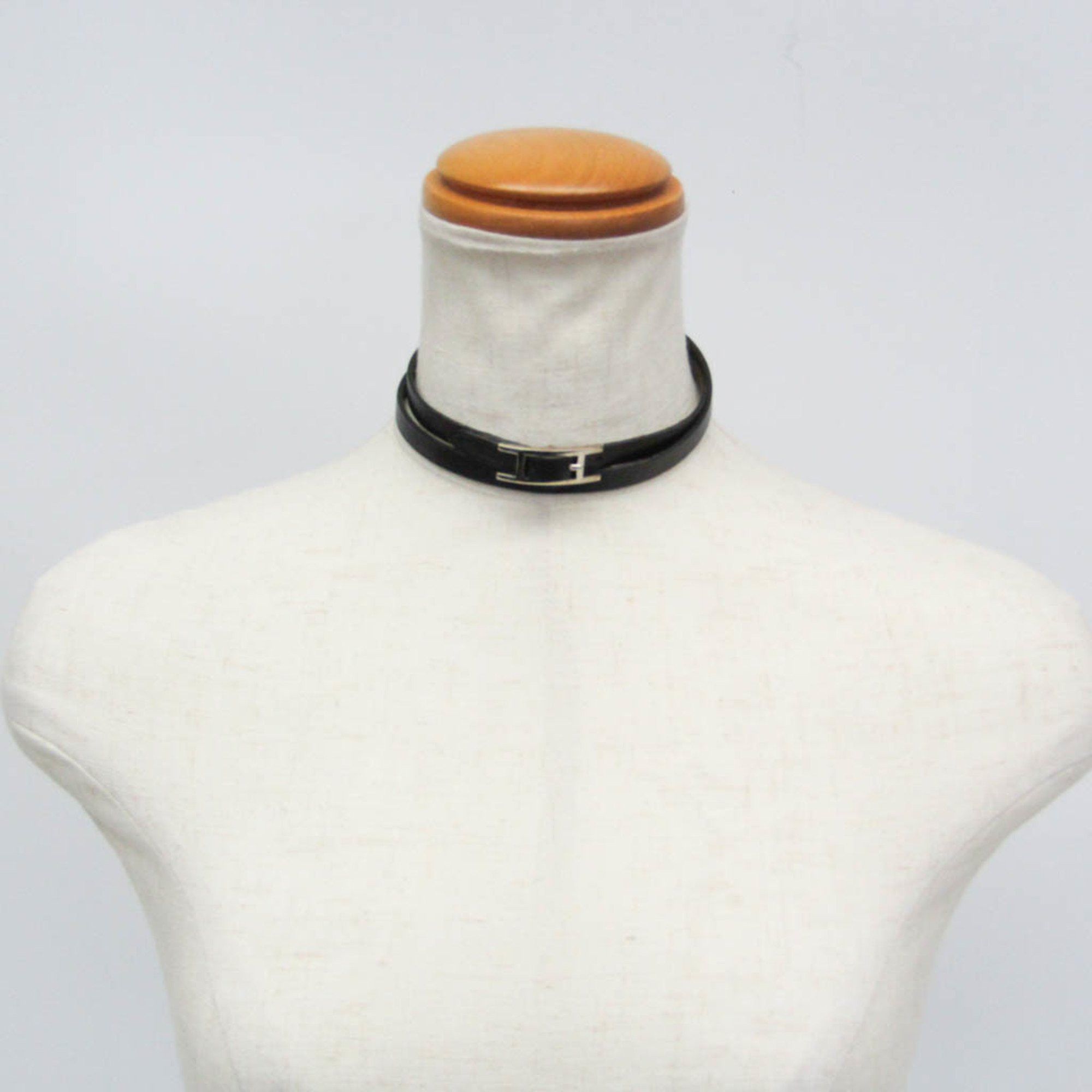 Hermes Hermes Hapi Triple Bracelet Choker Leather,Metal Bangle Black,Silver Size ONE SIZE - 11 Thumbnail