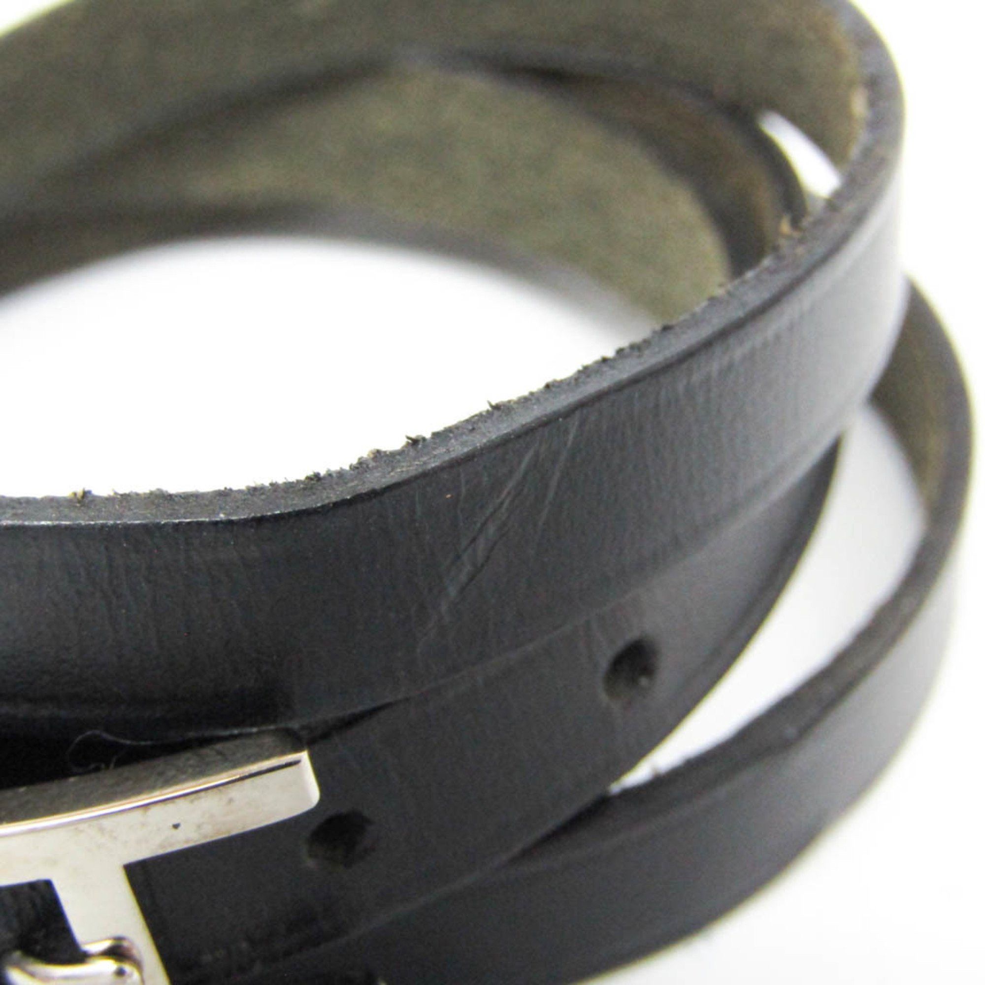Hermes Hermes Hapi Triple Bracelet Choker Leather,Metal Bangle Black,Silver Size ONE SIZE - 7 Thumbnail
