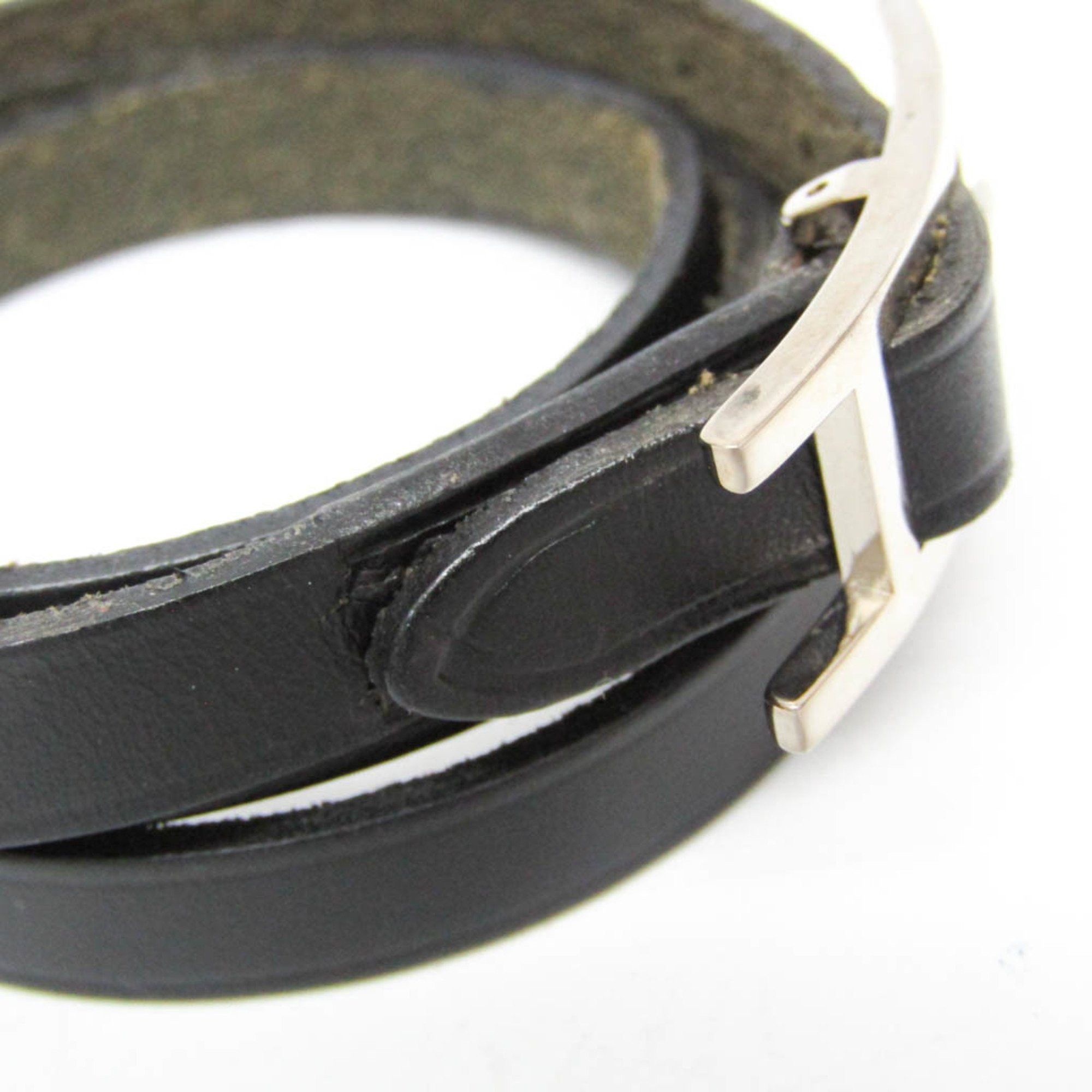 Hermes Hermes Hapi Triple Bracelet Choker Leather,Metal Bangle Black,Silver Size ONE SIZE - 4 Thumbnail