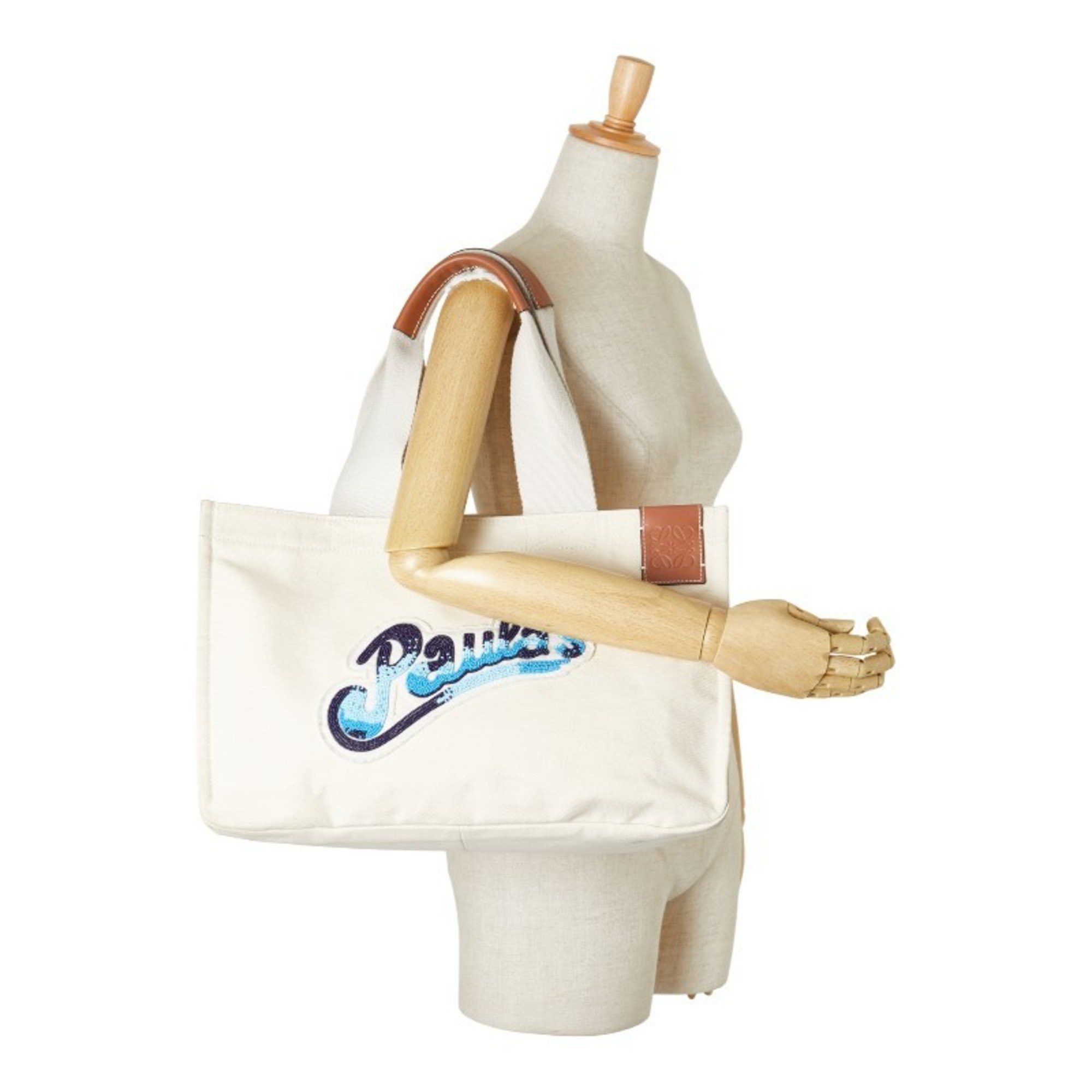 Loewe LOEWE Paula's Ibiza canvas tote bag in white, ivory, and blue. Women's. Size ONE SIZE - 11 Thumbnail