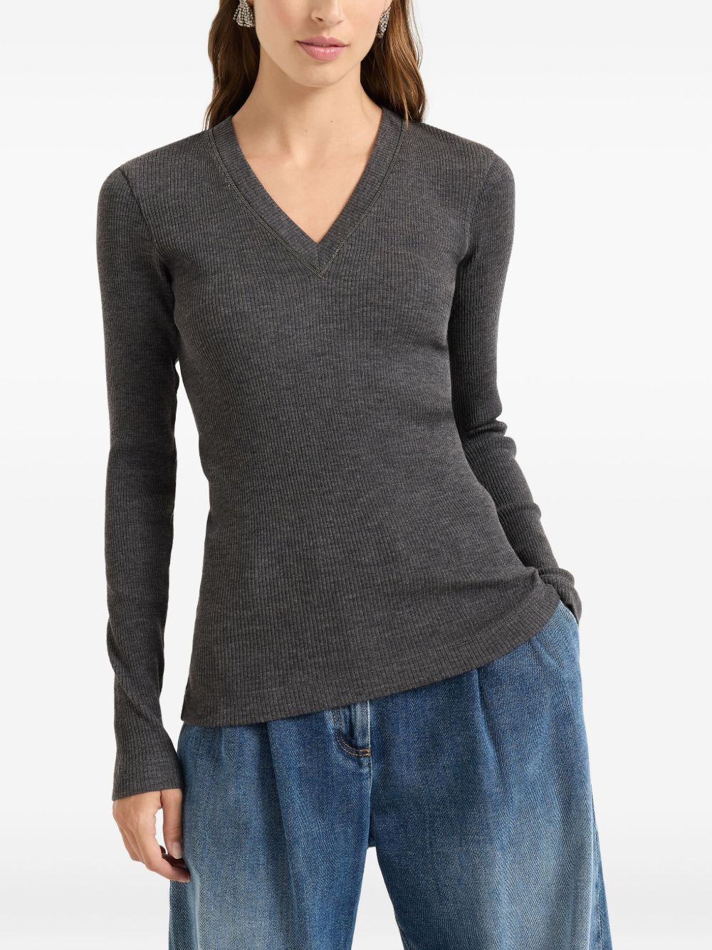 Brunello Cucinelli WOOL V-NECKED SWEATER Size L / US 10 / IT 46 - 4 Thumbnail