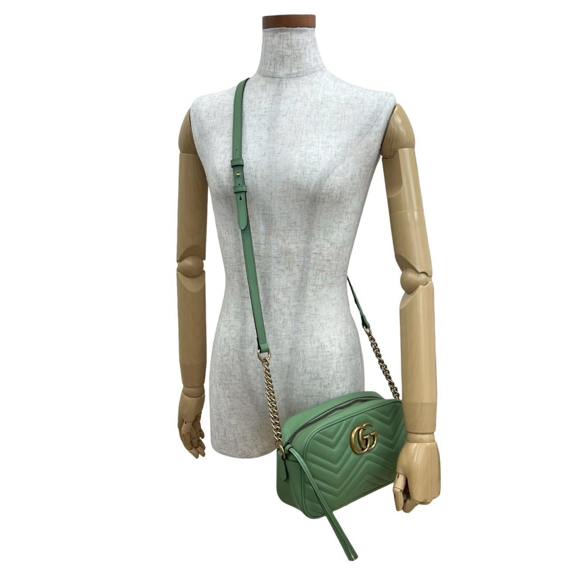 Gucci Nearly unused GUCCI GG Marmont quilted leather chain shoulder bag/pouch in light green (61489) Size ONE SIZE - 2 Thumbnail