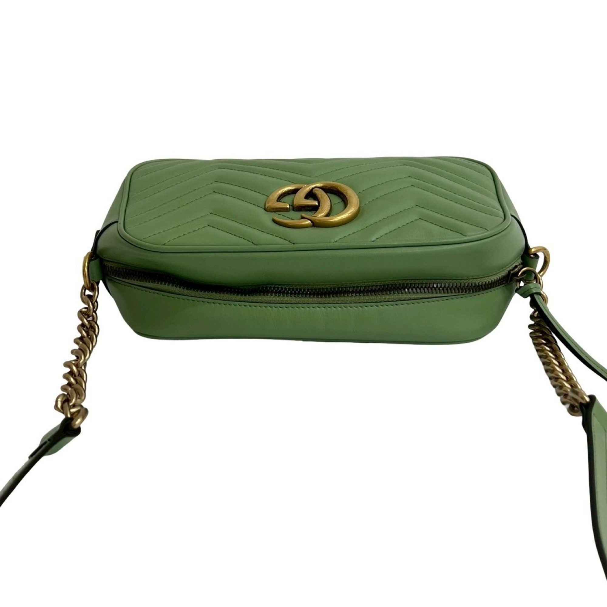 Gucci Nearly unused GUCCI GG Marmont quilted leather chain shoulder bag/pouch in light green (61489) Size ONE SIZE - 4 Thumbnail