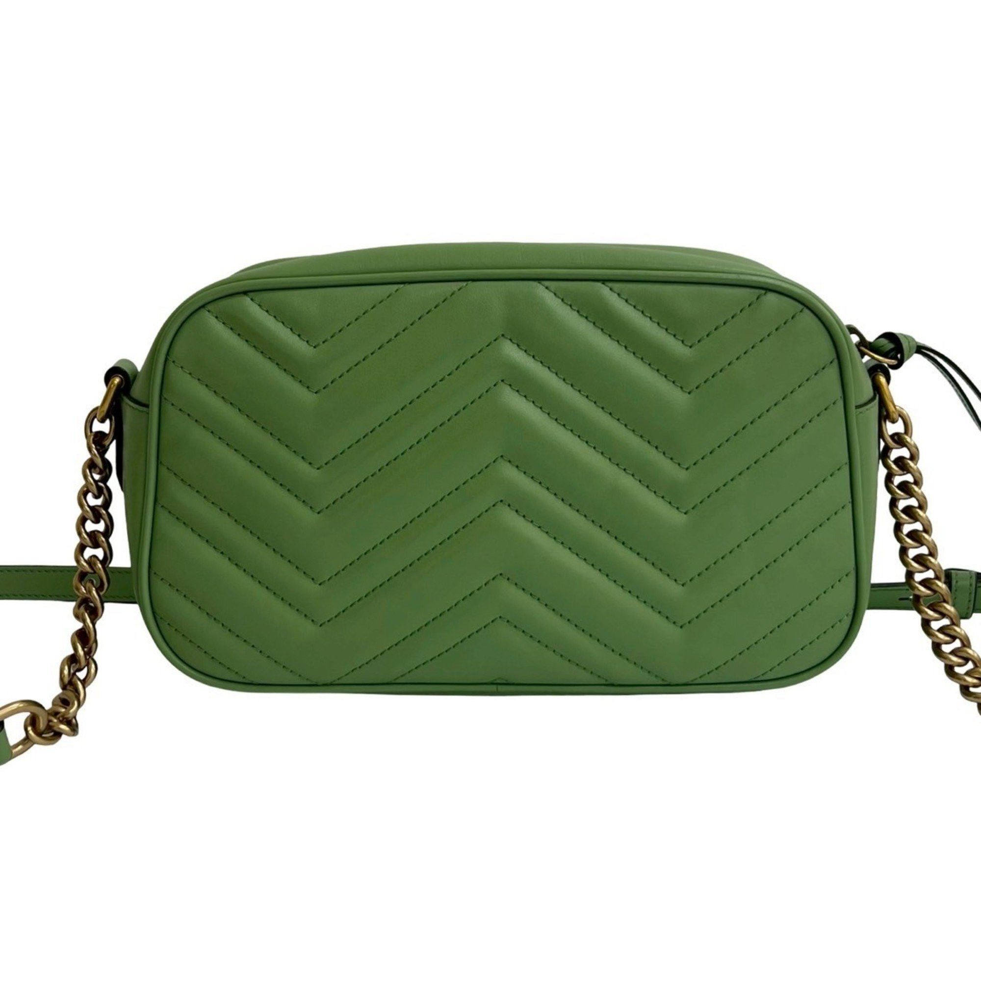 Gucci Nearly unused GUCCI GG Marmont quilted leather chain shoulder bag/pouch in light green (61489) Size ONE SIZE - 3 Thumbnail