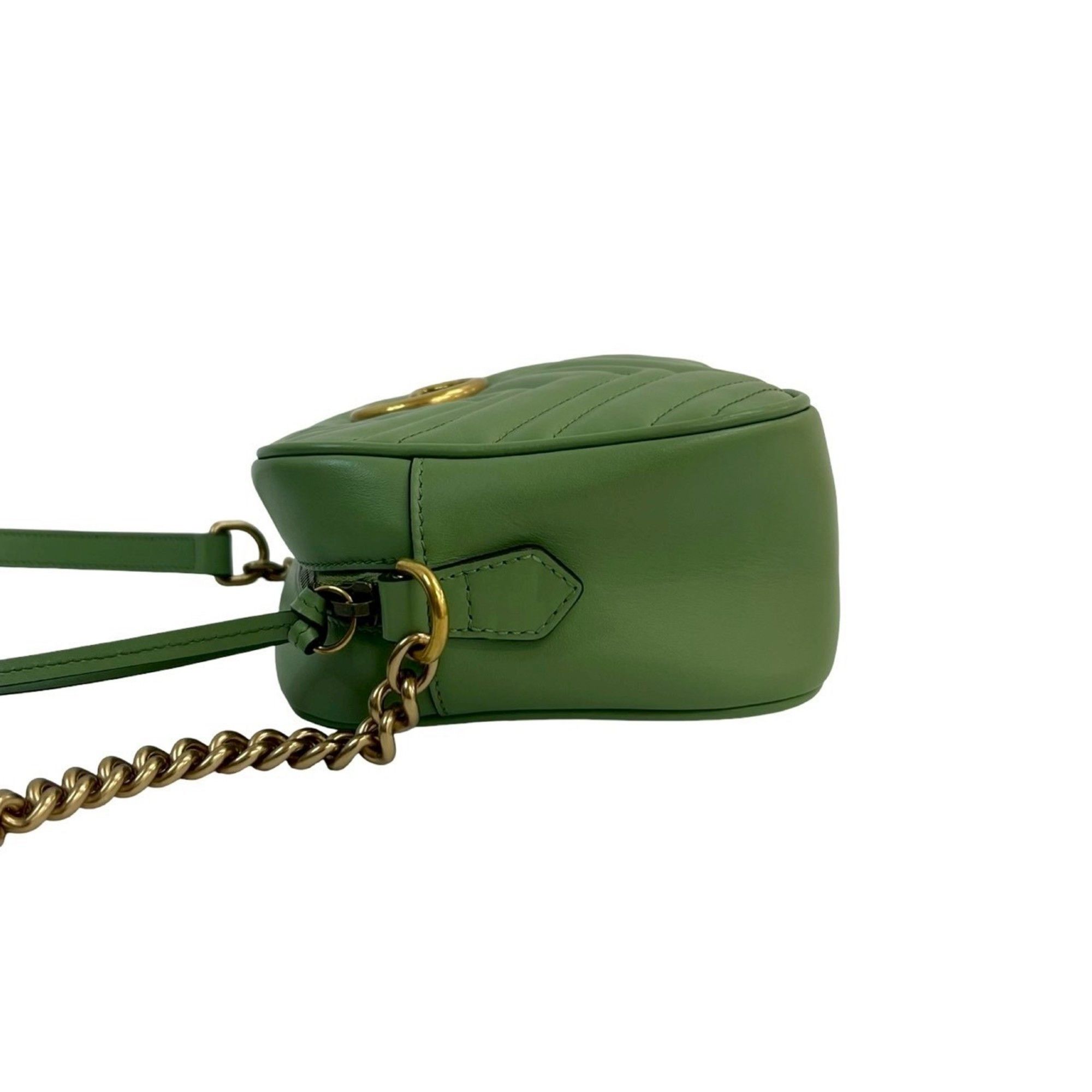 Gucci Nearly unused GUCCI GG Marmont quilted leather chain shoulder bag/pouch in light green (61489) Size ONE SIZE - 5 Thumbnail
