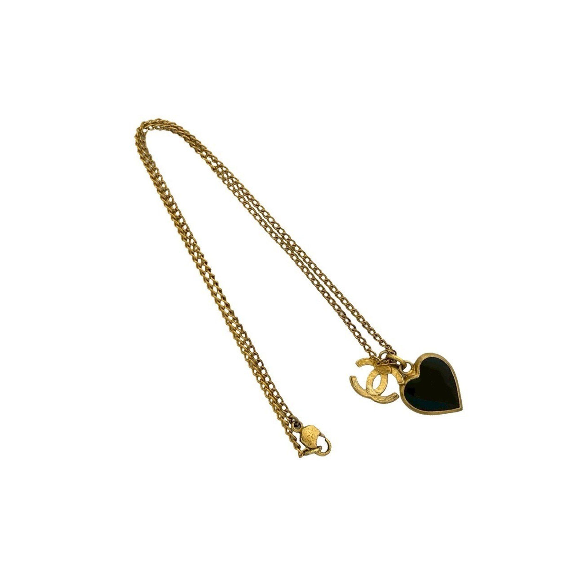 Chanel CHANEL Coco Mark Heart Motif GP Chain Necklace Pendant in Gold and Black (69096) Size ONE SIZE - 4 Thumbnail