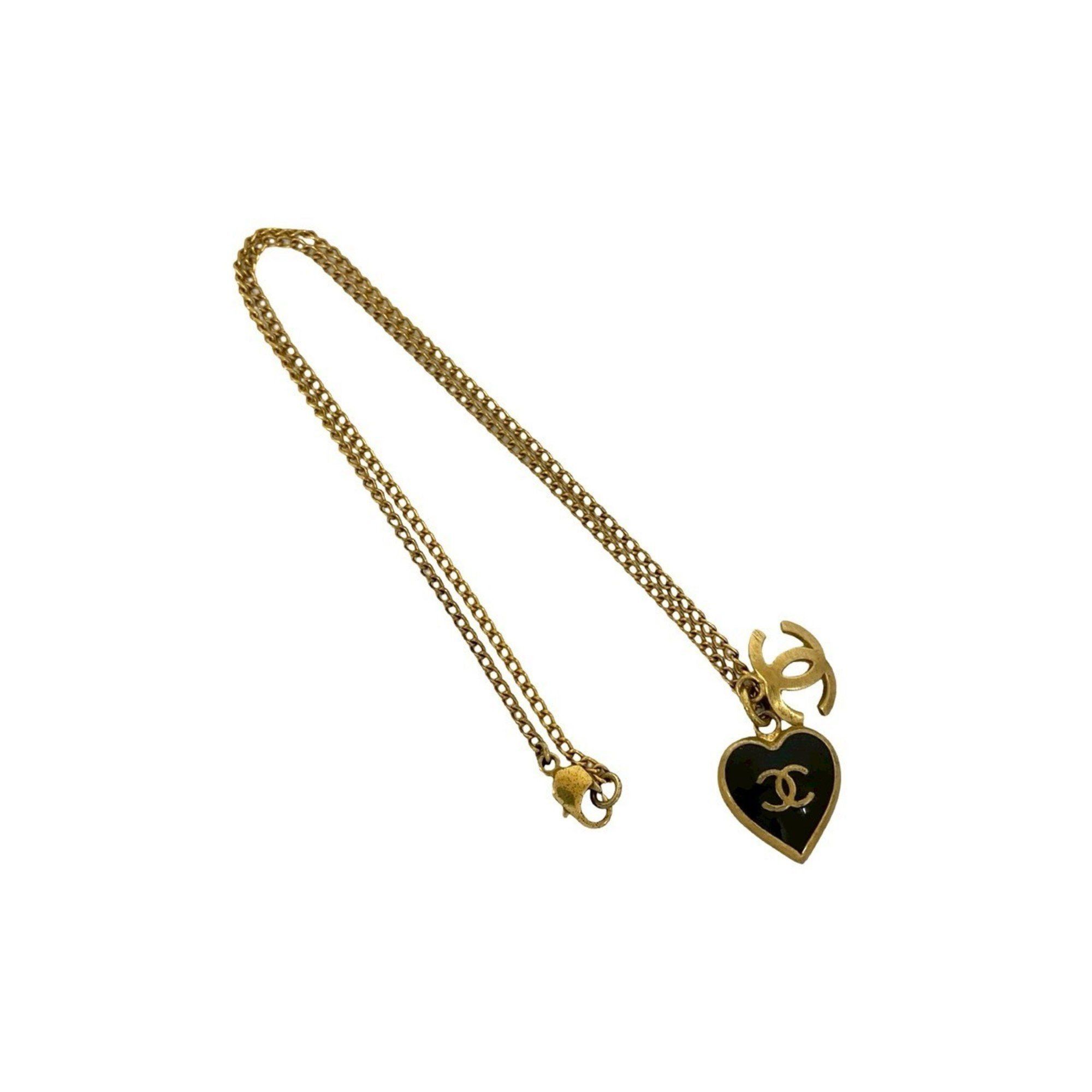 Chanel CHANEL Coco Mark Heart Motif GP Chain Necklace Pendant in Gold and Black (69096) Size ONE SIZE - 3 Thumbnail