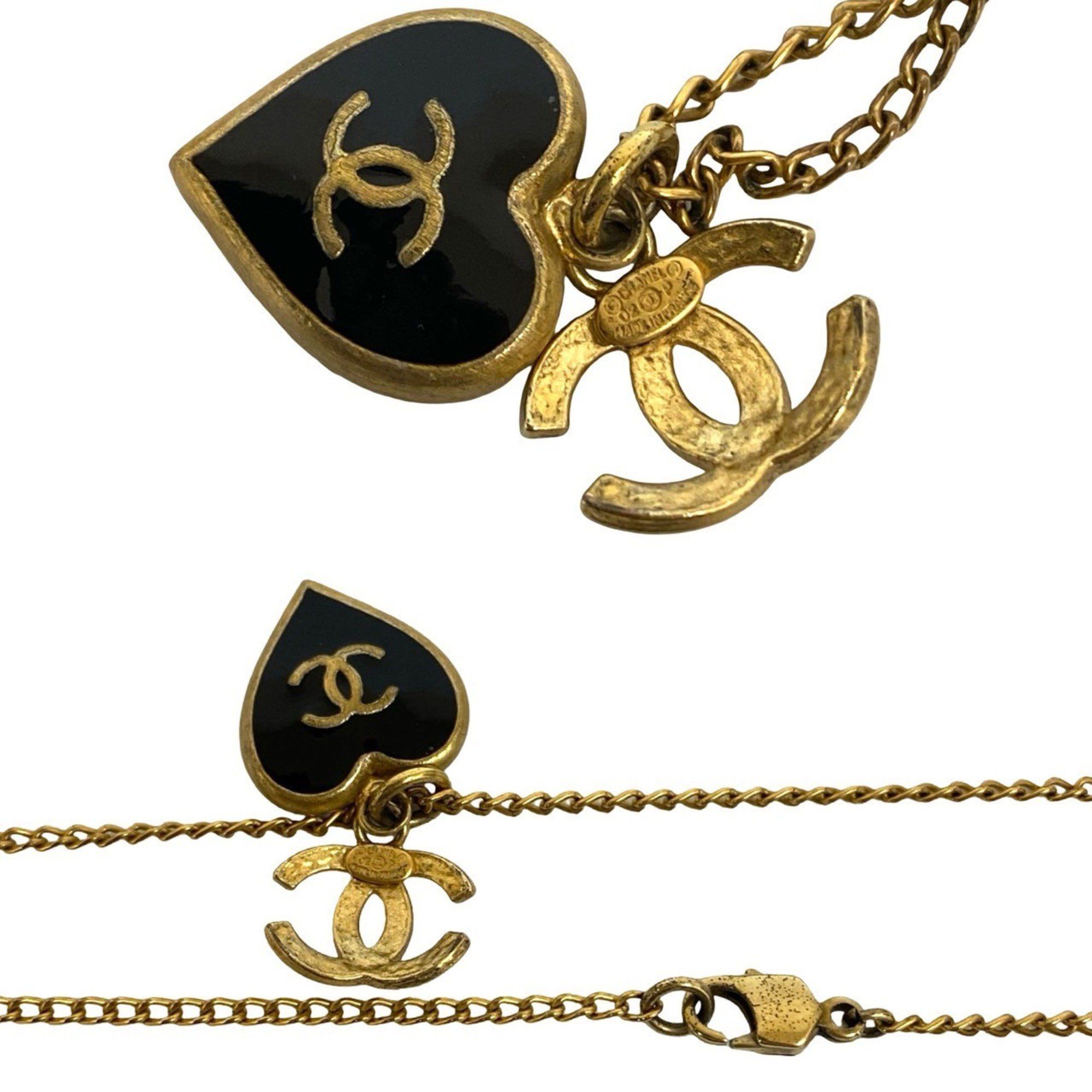 Chanel CHANEL Coco Mark Heart Motif GP Chain Necklace Pendant in Gold and Black (69096) Size ONE SIZE - 2 Thumbnail