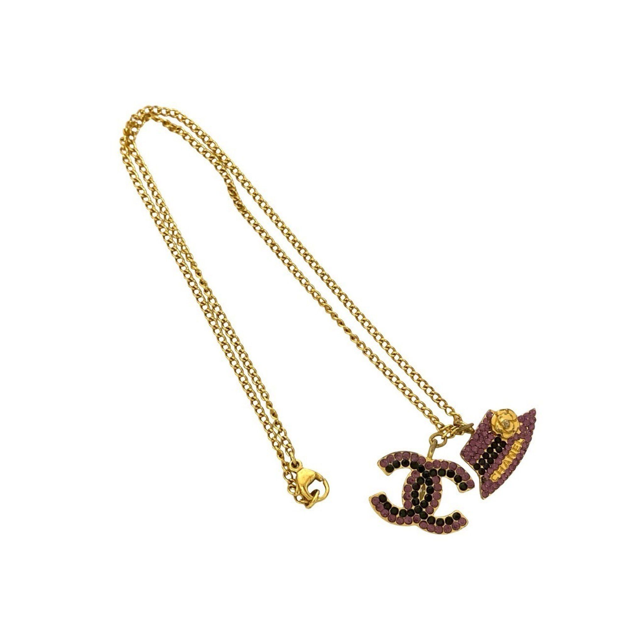 Chanel CHANEL Coco Mark Hat Motif Rhinestone Necklace Pendant Gold 73901 Size ONE SIZE - 3 Thumbnail