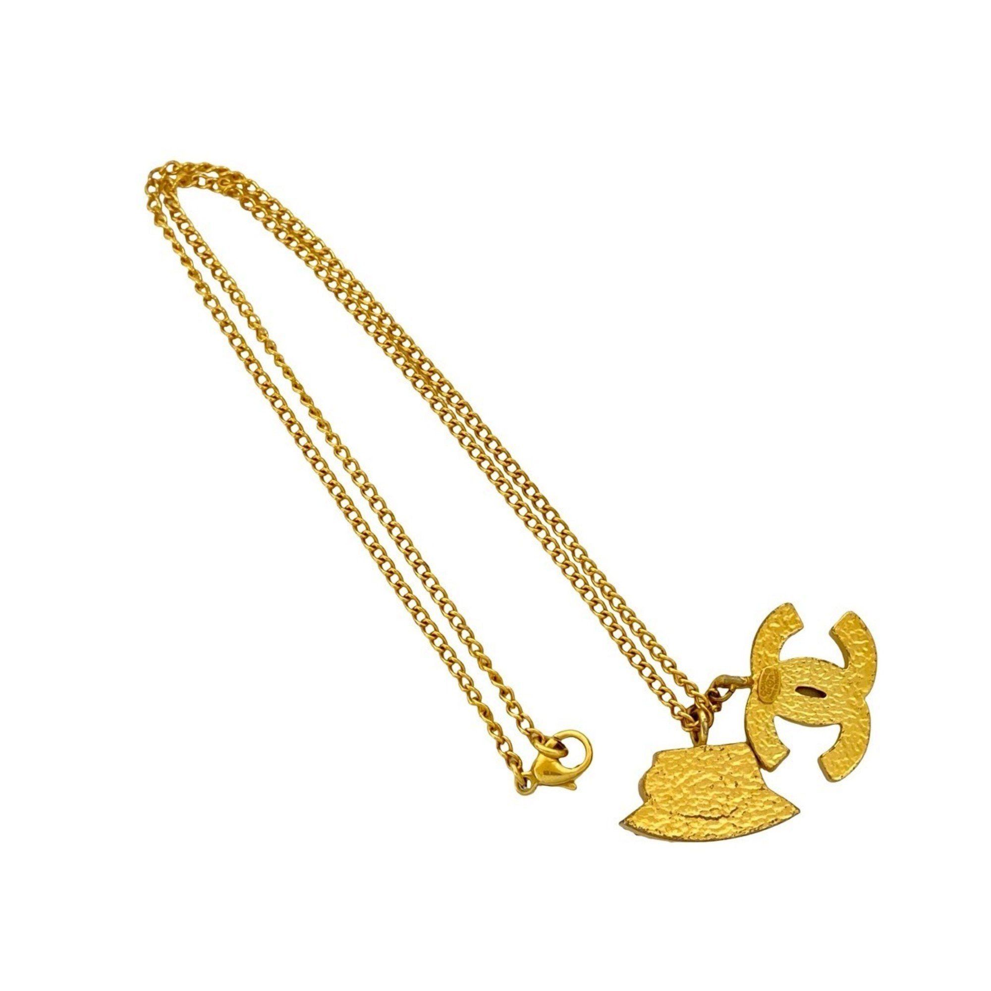 Chanel CHANEL Coco Mark Hat Motif Rhinestone Necklace Pendant Gold 73901 Size ONE SIZE - 4 Thumbnail