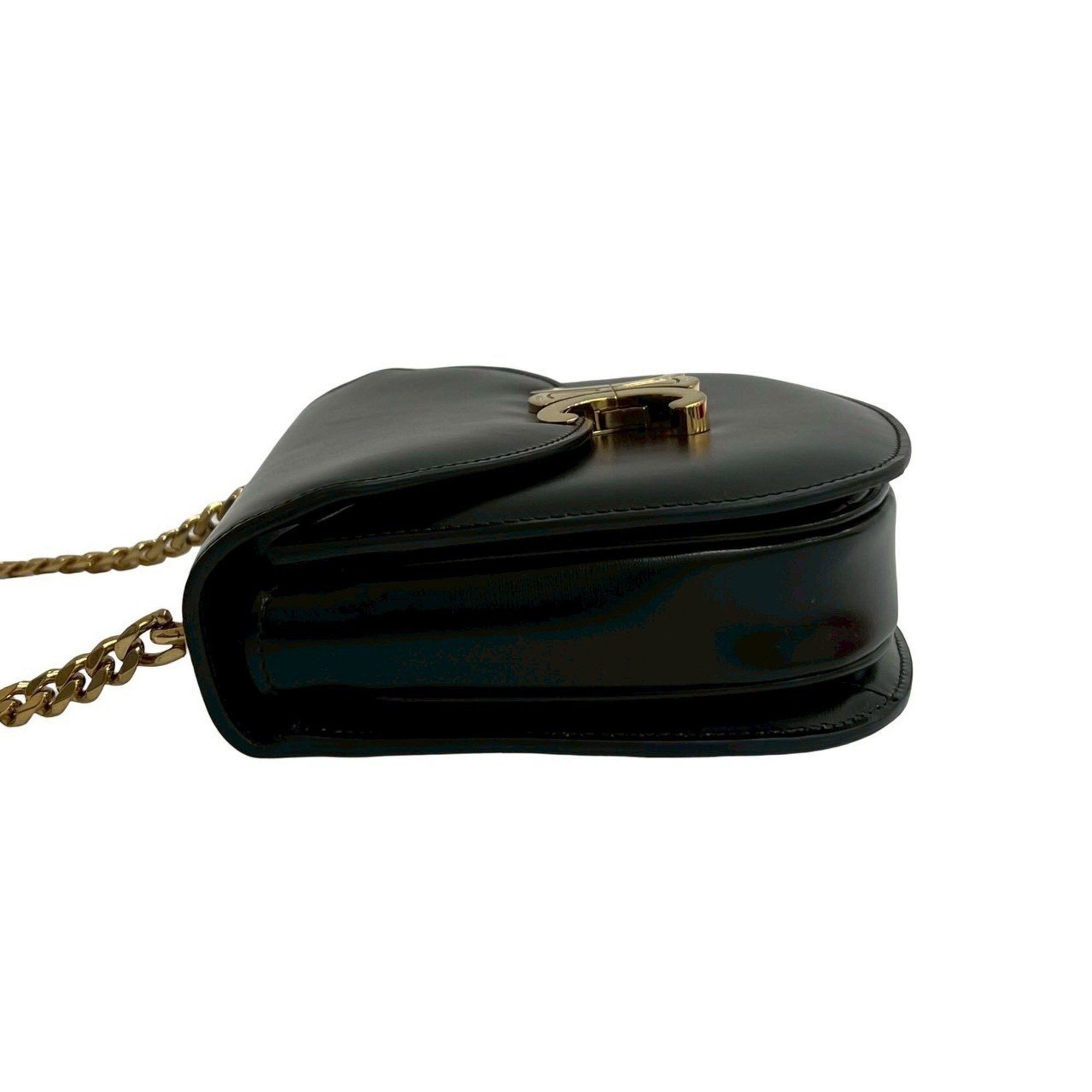 Celine CELINE Teen Chain Besas Triomphe Logo Calf Leather Shoulder Bag Pochette Black 30423 Size ONE SIZE - 5 Thumbnail