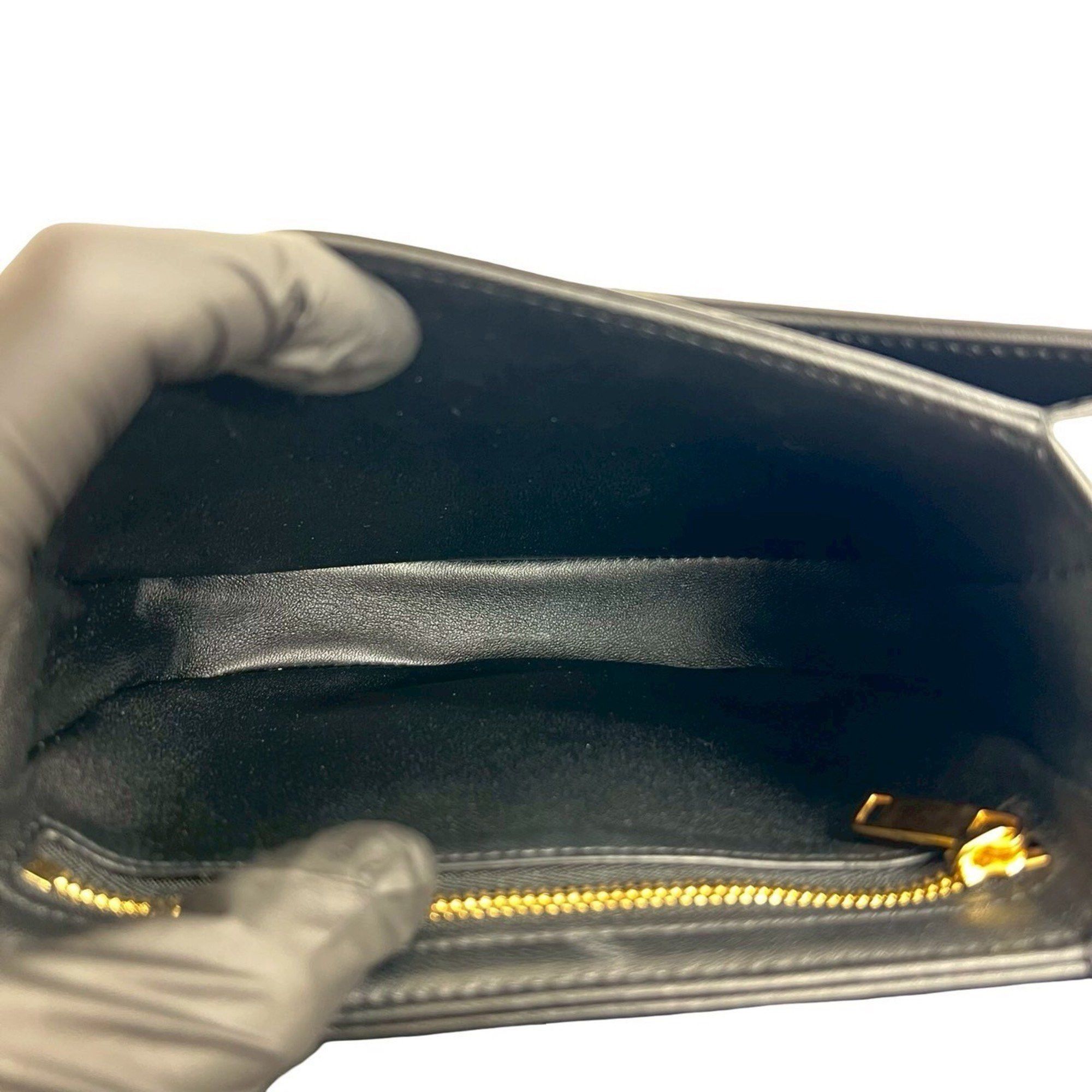 Celine CELINE Teen Chain Besas Triomphe Logo Calf Leather Shoulder Bag Pochette Black 30423 Size ONE SIZE - 9 Thumbnail