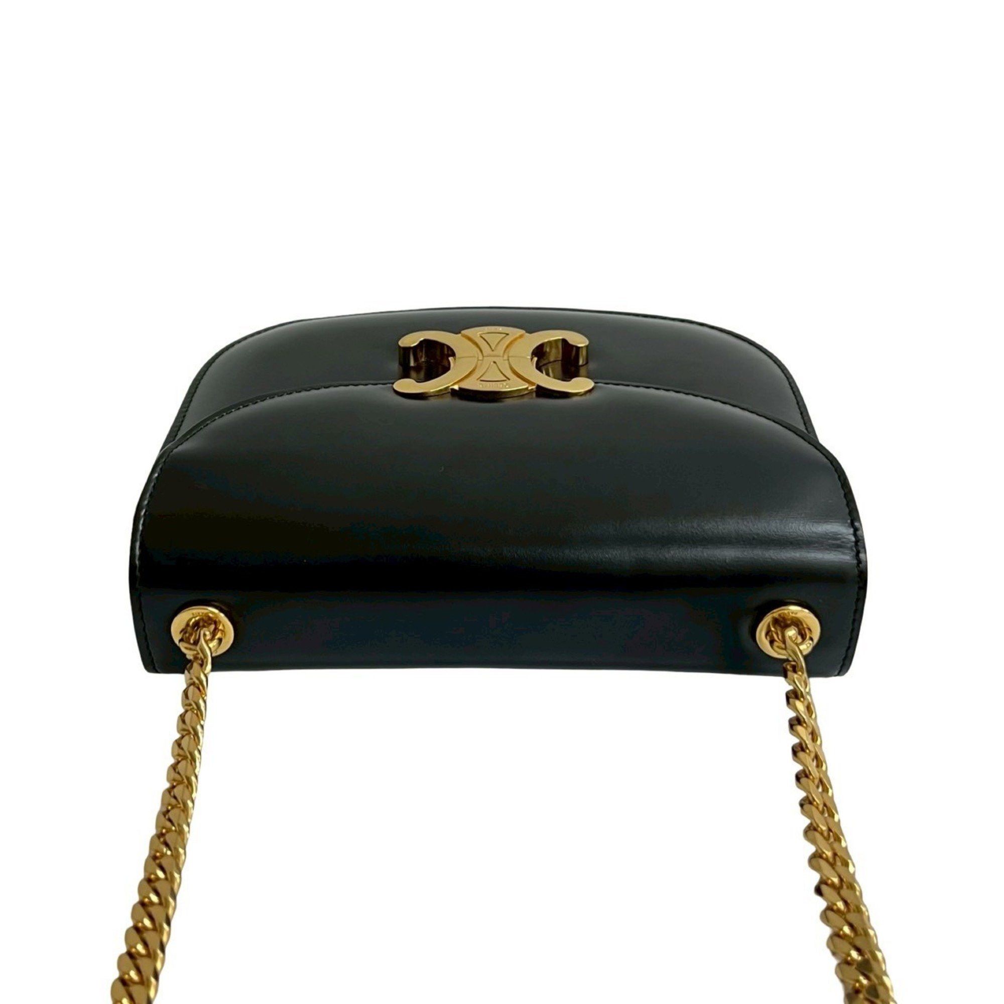 Celine CELINE Teen Chain Besas Triomphe Logo Calf Leather Shoulder Bag Pochette Black 30423 Size ONE SIZE - 4 Thumbnail