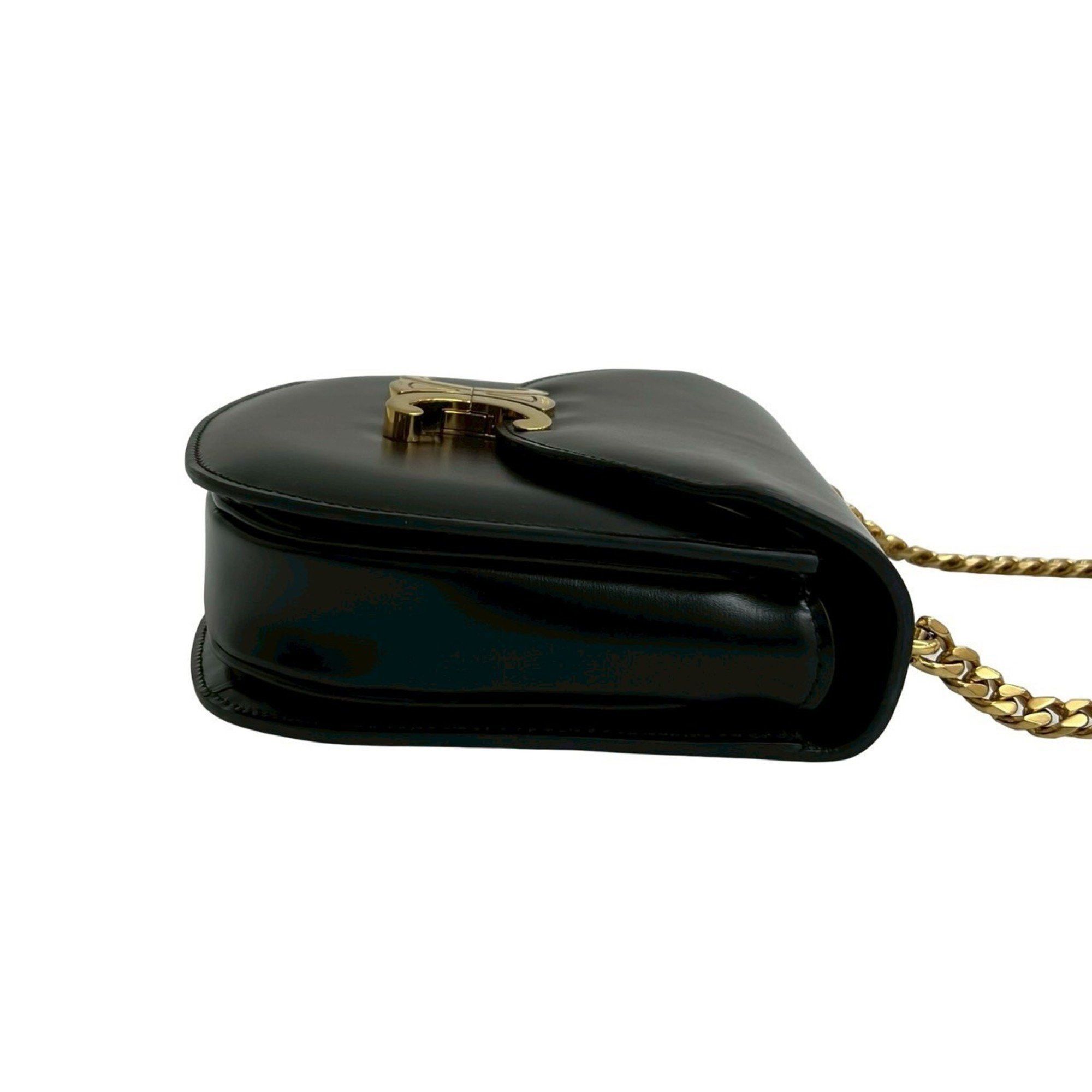 Celine CELINE Teen Chain Besas Triomphe Logo Calf Leather Shoulder Bag Pochette Black 30423 Size ONE SIZE - 6 Thumbnail