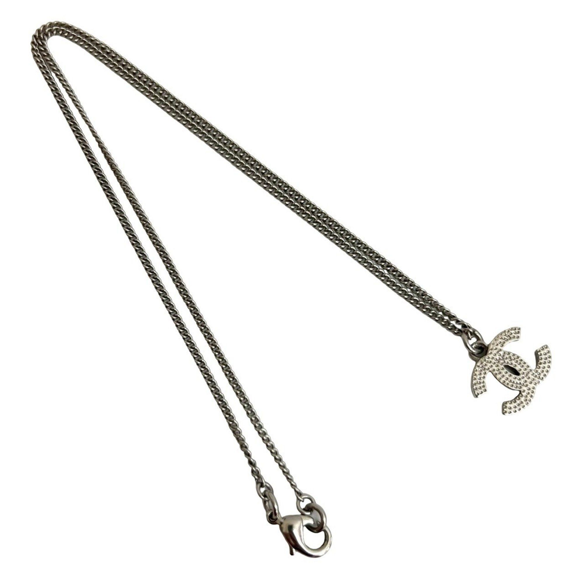 Chanel CHANEL Coco Mark Metal Rhinestone Chain Necklace Pendant in Silver 57614 Size ONE SIZE - 5 Thumbnail