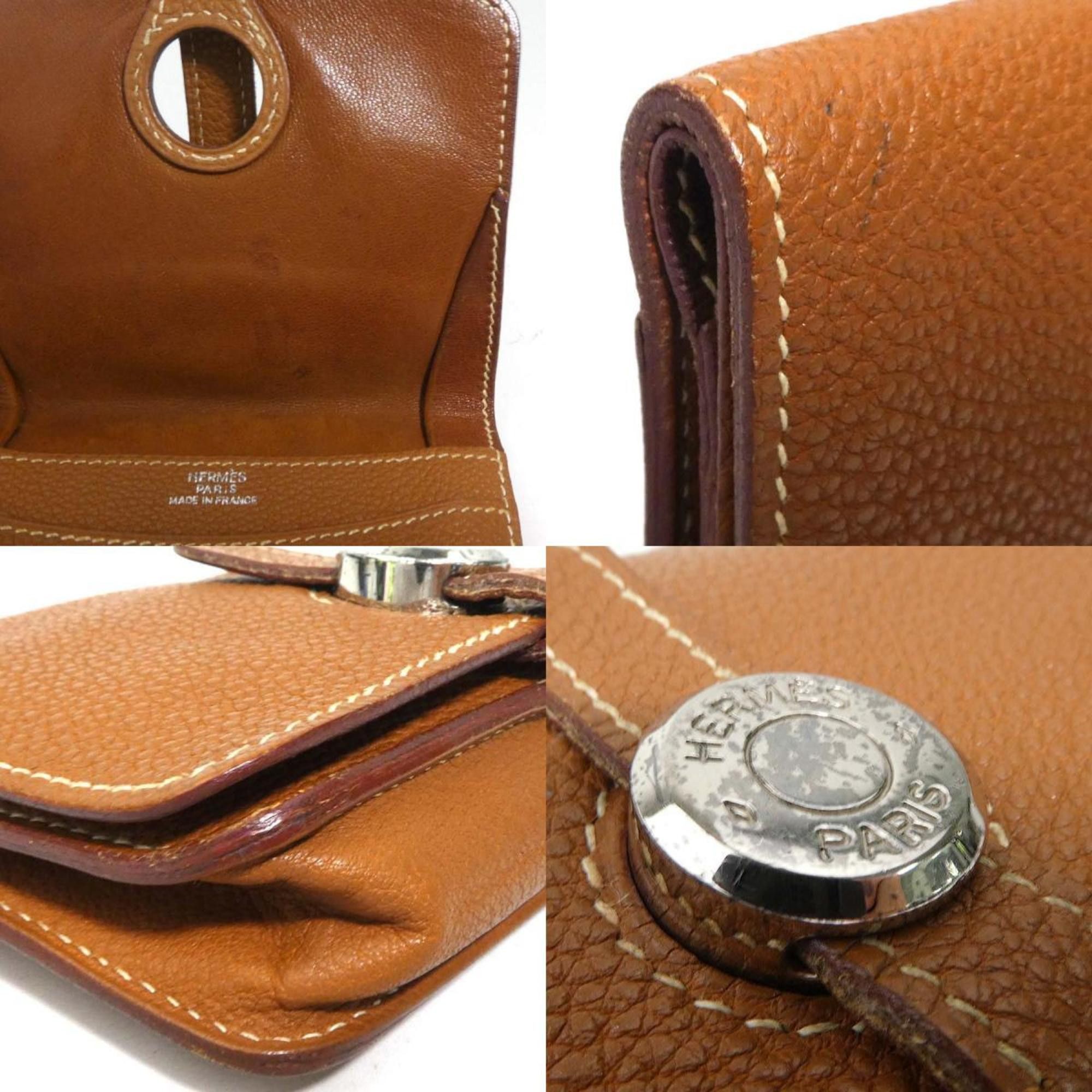 Hermes Hermes Hermès Dogon Leather Wallet/Coin Case, Brown and Silver, Men's Women's, e60938g Size ONE SIZE - 3 Thumbnail