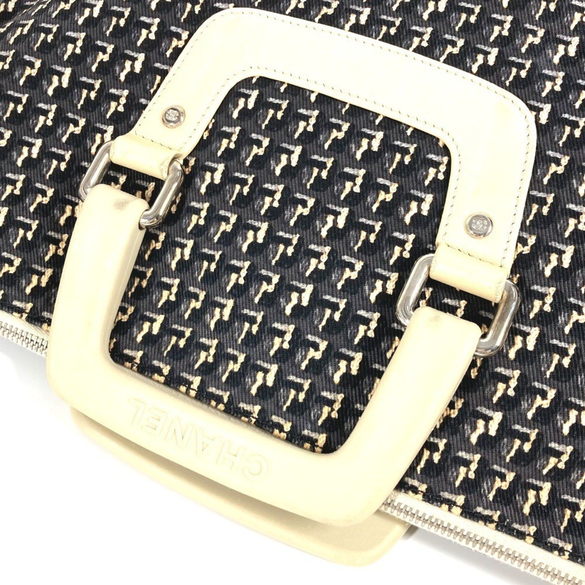 CHANEL Clover Logo 2-Way Handbag/Vertical Tote/Shoulder Bag in Leather/Canvas, Black