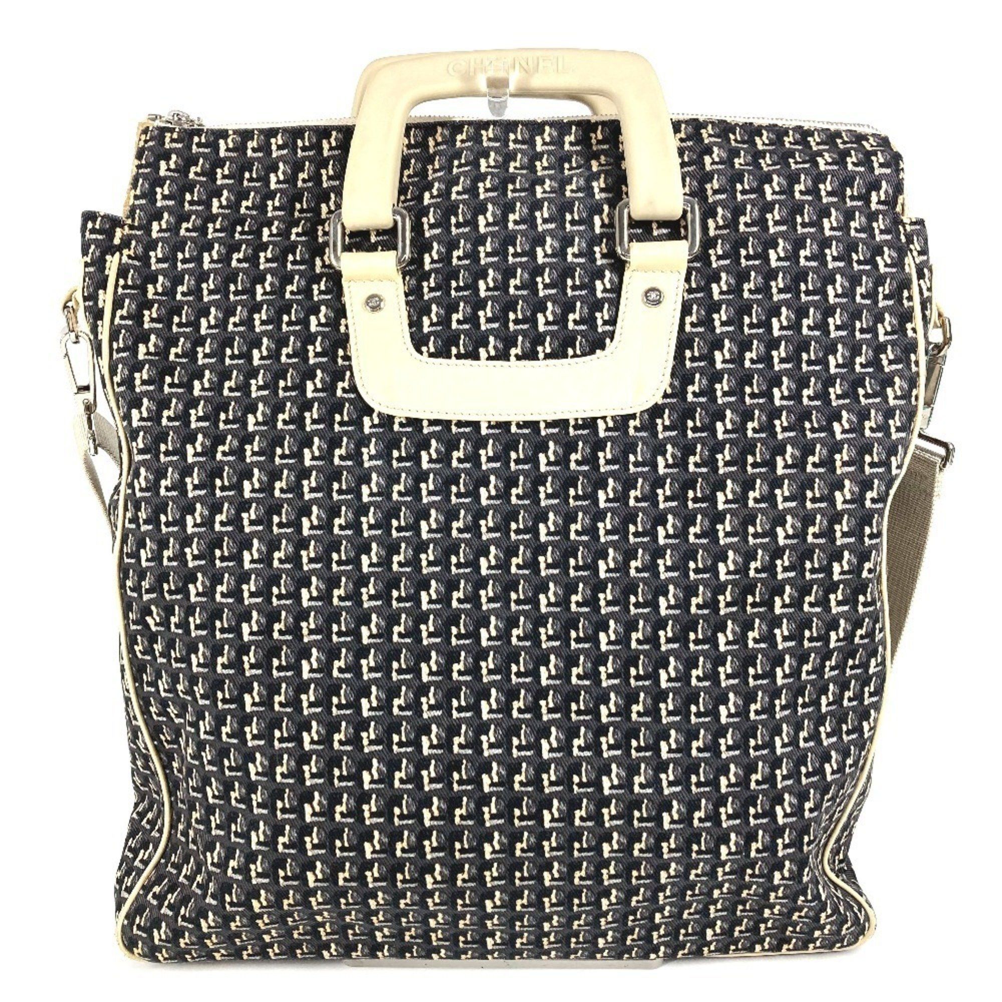 CHANEL Clover Logo 2-Way Handbag/Vertical Tote/Shoulder Bag in Leather/Canvas, Black