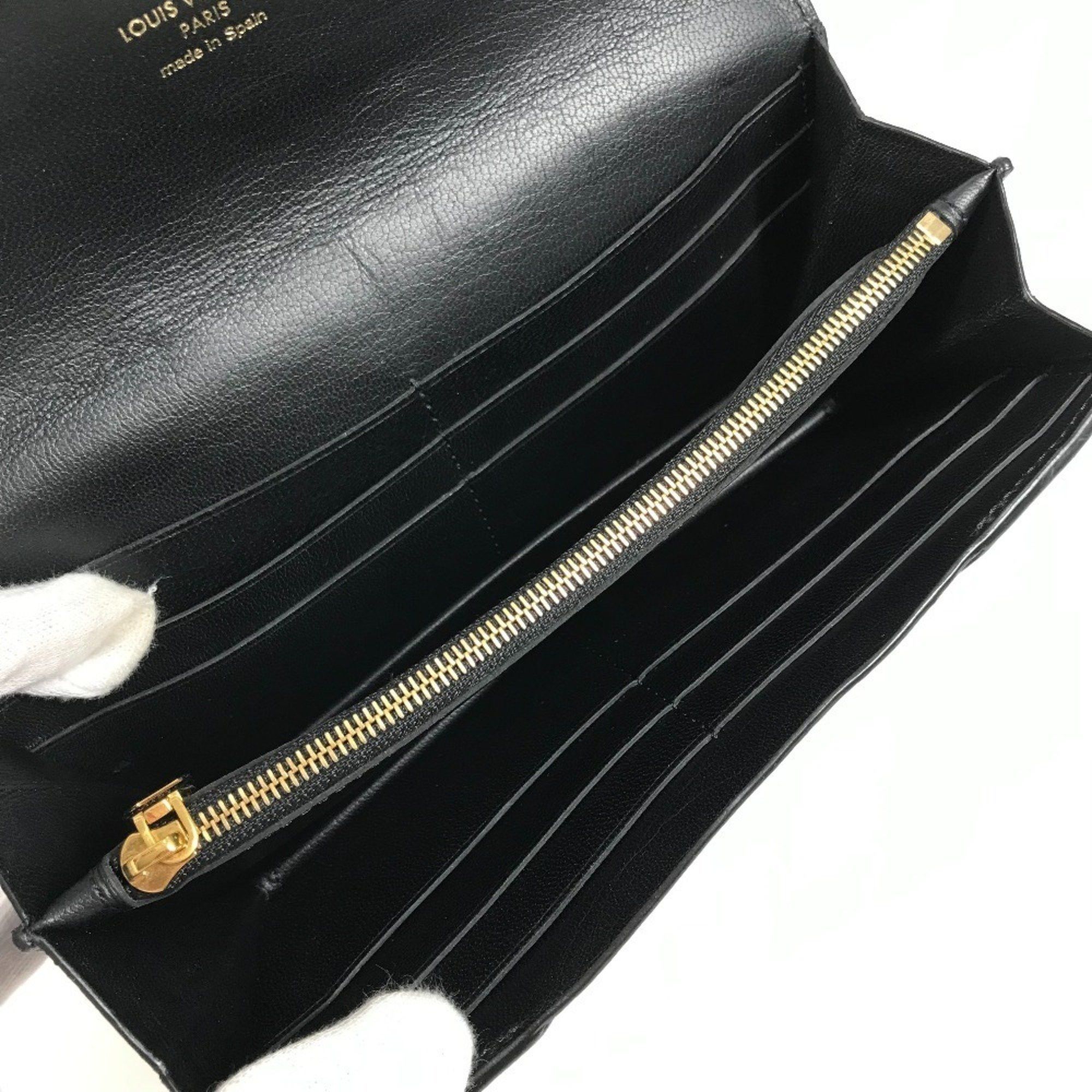 Louis Vuitton Louis Vuitton Bi-fold Flap Long Wallet in Calfskin Leather, Unisex, Black Size ONE SIZE - 11 Thumbnail