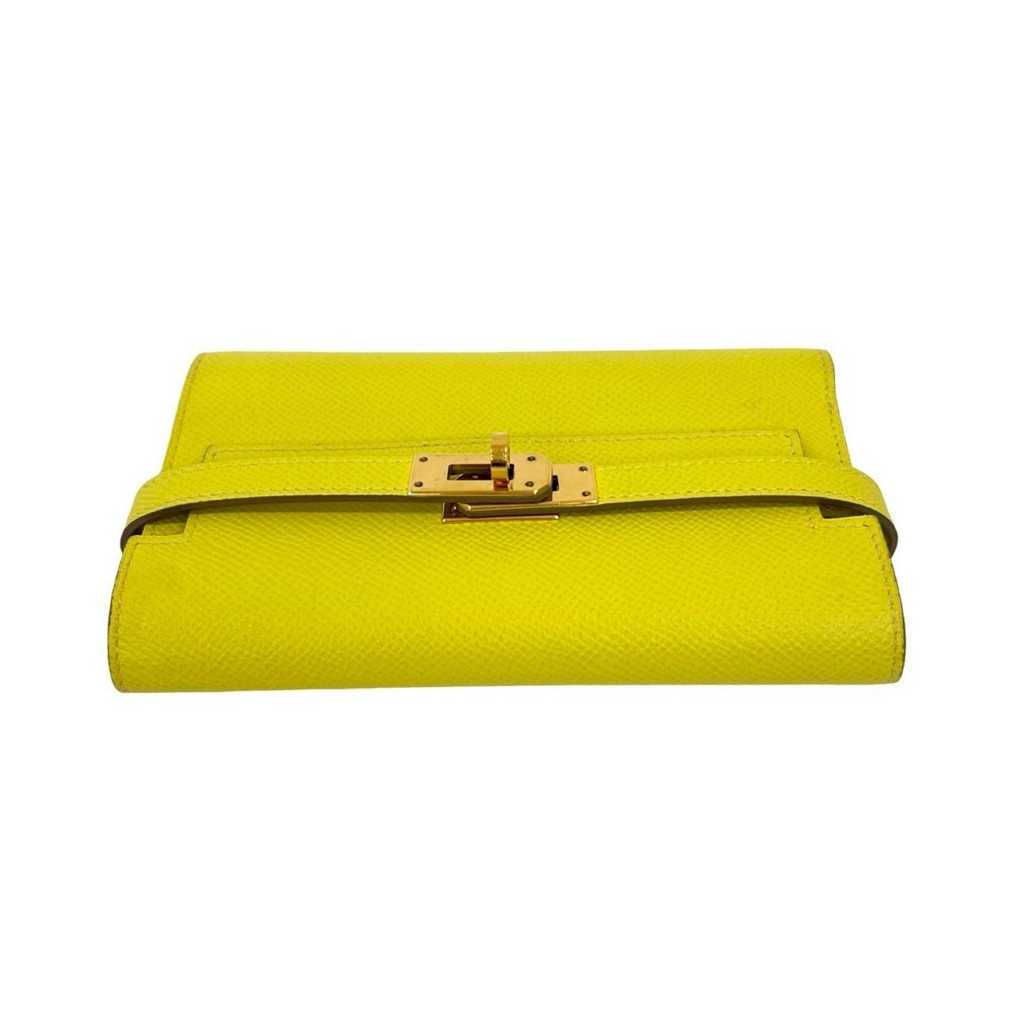 Hermes D-stamped HERMES Kelly Compact Epson Leather Bifold Wallet, Yellow, d-193 Size ONE SIZE - 3 Thumbnail