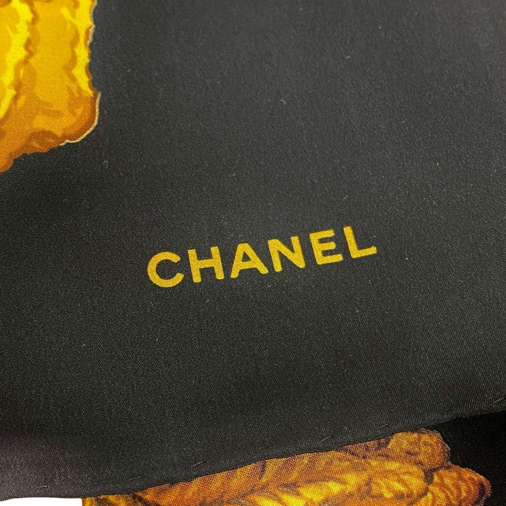Chanel CHANEL Tassel Floral Print Coco Mark Silk Scarf Muffler for Women, Black and Gold, 16768 Size ONE SIZE - 3 Thumbnail