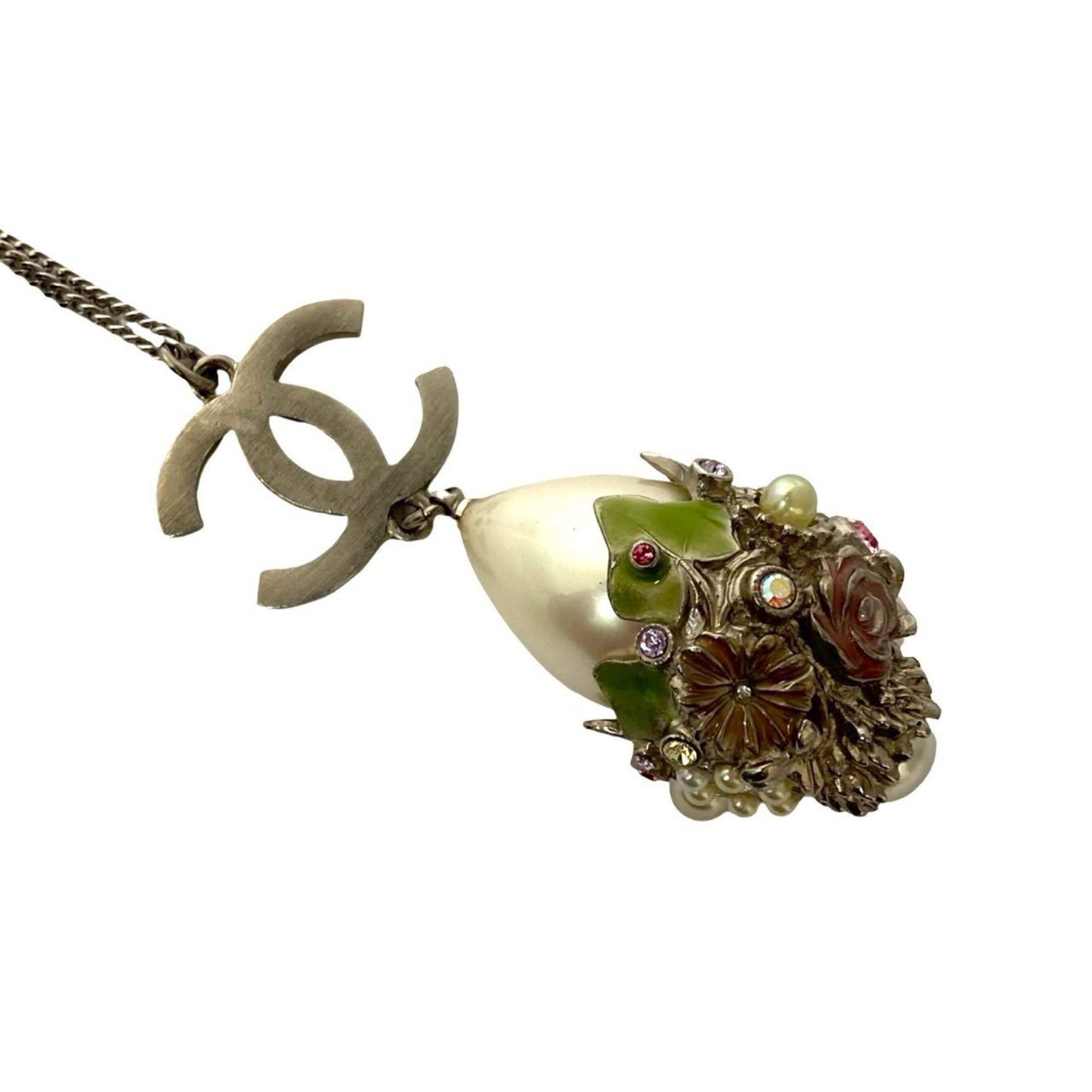 Chanel CHANEL Coco Mark Metal Faux Pearl Chain Necklace Pendant in Silver 23071 Size ONE SIZE - 4 Thumbnail