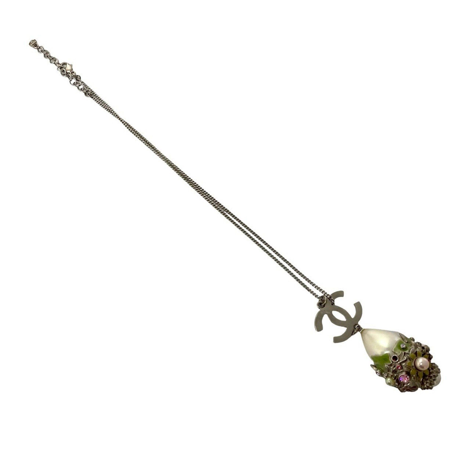 Chanel CHANEL Coco Mark Metal Faux Pearl Chain Necklace Pendant in Silver 23071 Size ONE SIZE - 5 Thumbnail