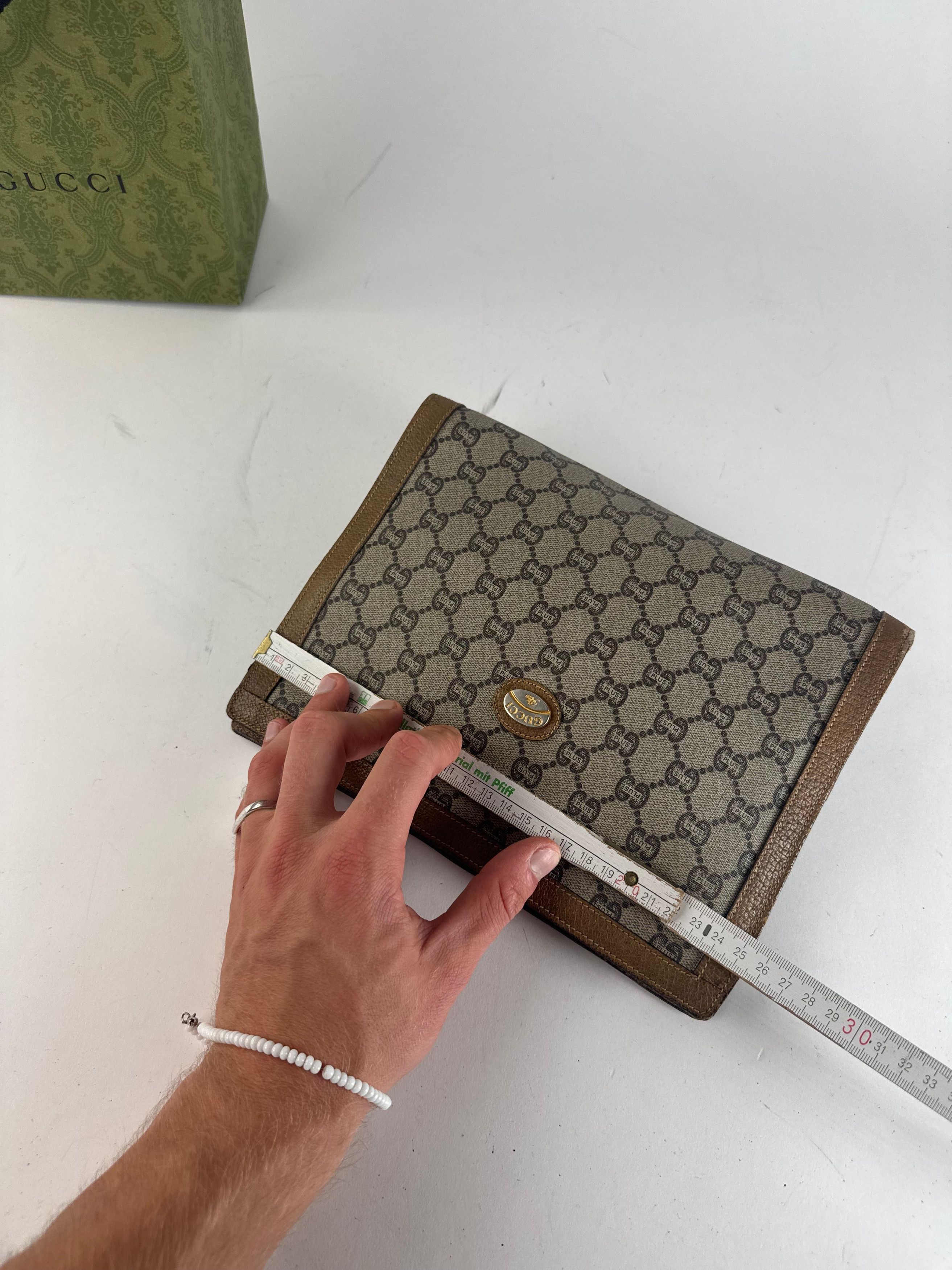 Gucci Vintage Plus Monogram Clutch Grey Brown Size ONE SIZE - 11 Thumbnail