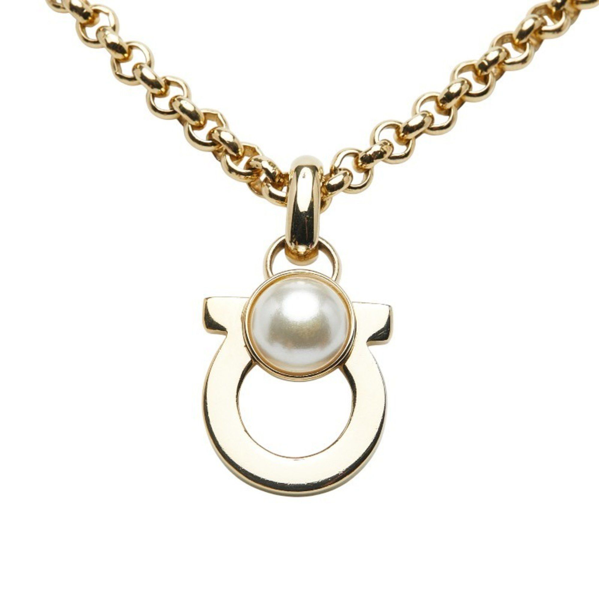 Salvatore Ferragamo Salvatore Ferragamo Gancini Necklace, Gold Plated with Faux Pearls, Women's Size ONE SIZE - 2 Thumbnail