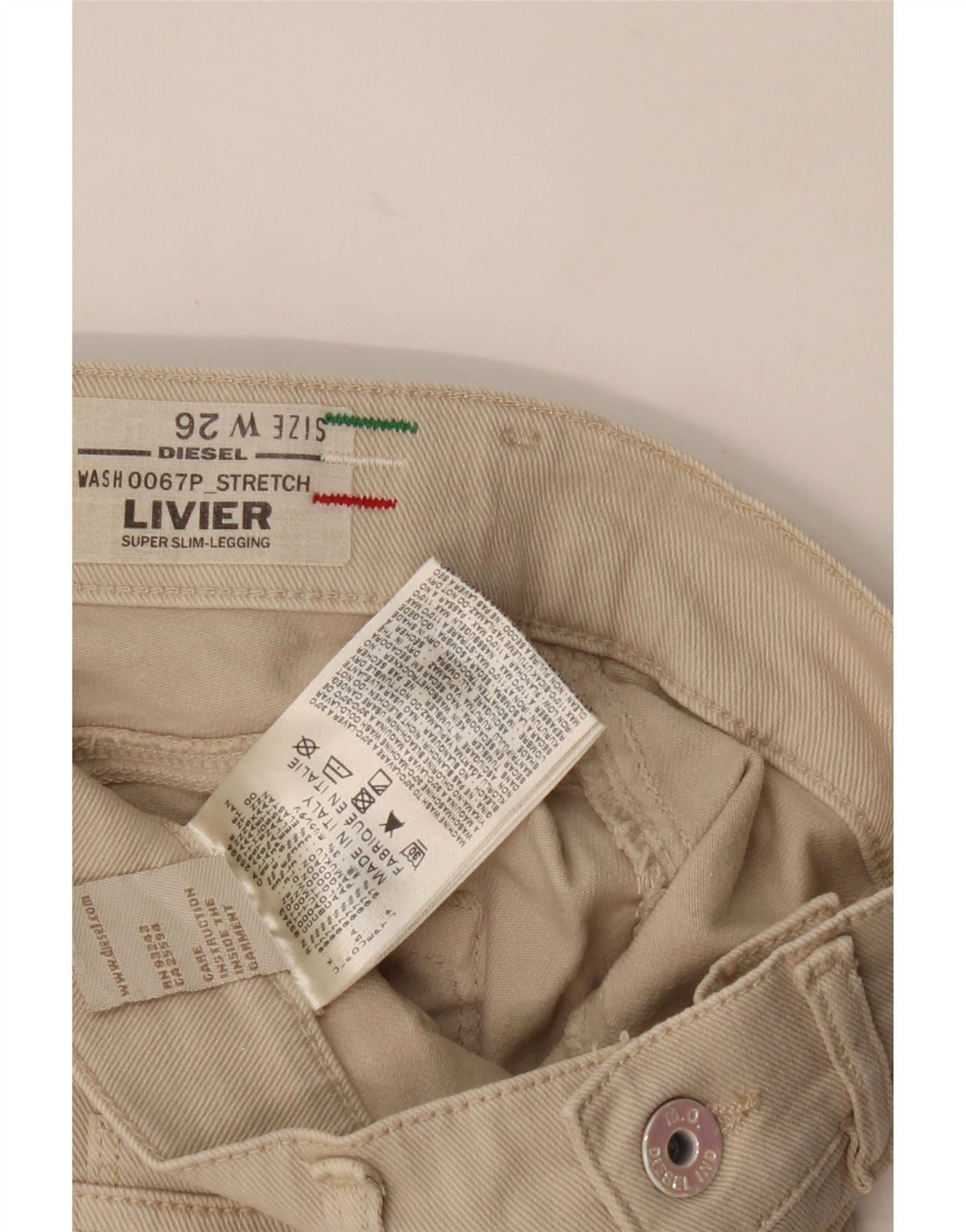 Diesel Womens Livier Legging Super Slim Jeans W26 L33 Beige Cotton Size 42" / US 20 - 3 Thumbnail