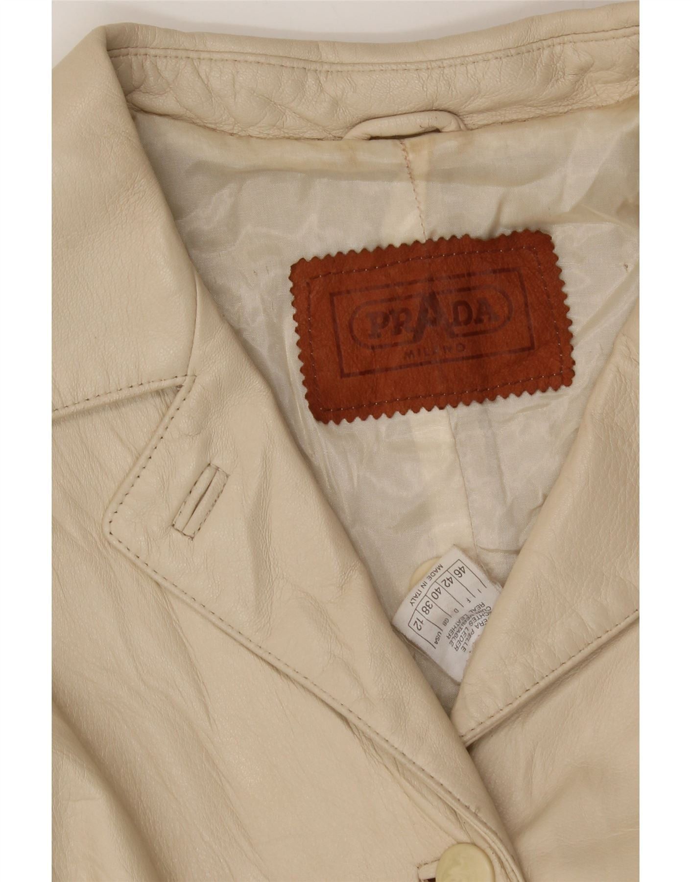 Prada Womens Leather Jacket IT 46 Large Beige Leather Size XL / US 12-14 / IT 48-50 - 3 Thumbnail