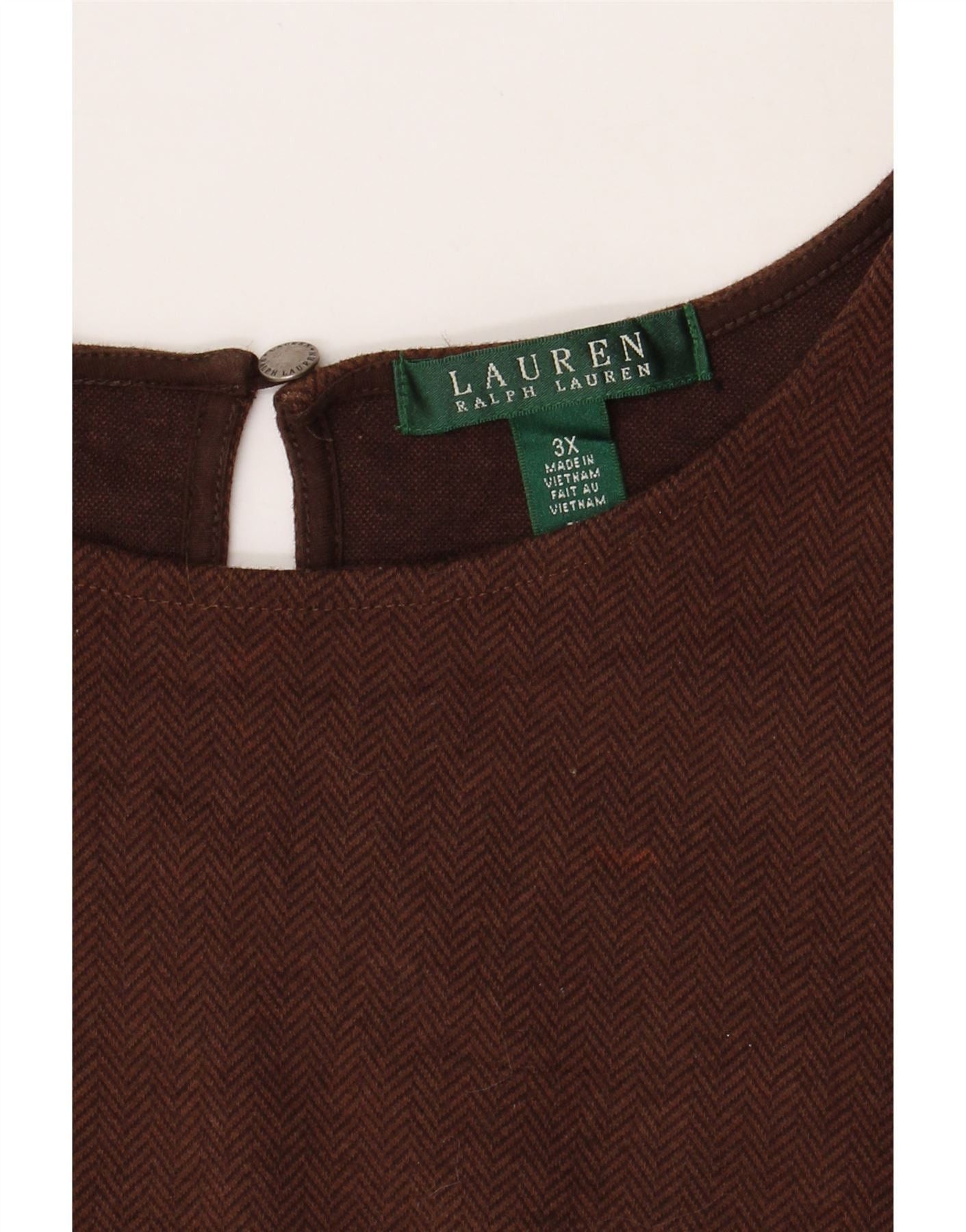 Ralph Lauren Womens 3/4 Sleeve Blouse Top UK 22 3XL Brown Herringbone Size 3XL / US 20-22 - 4 Thumbnail