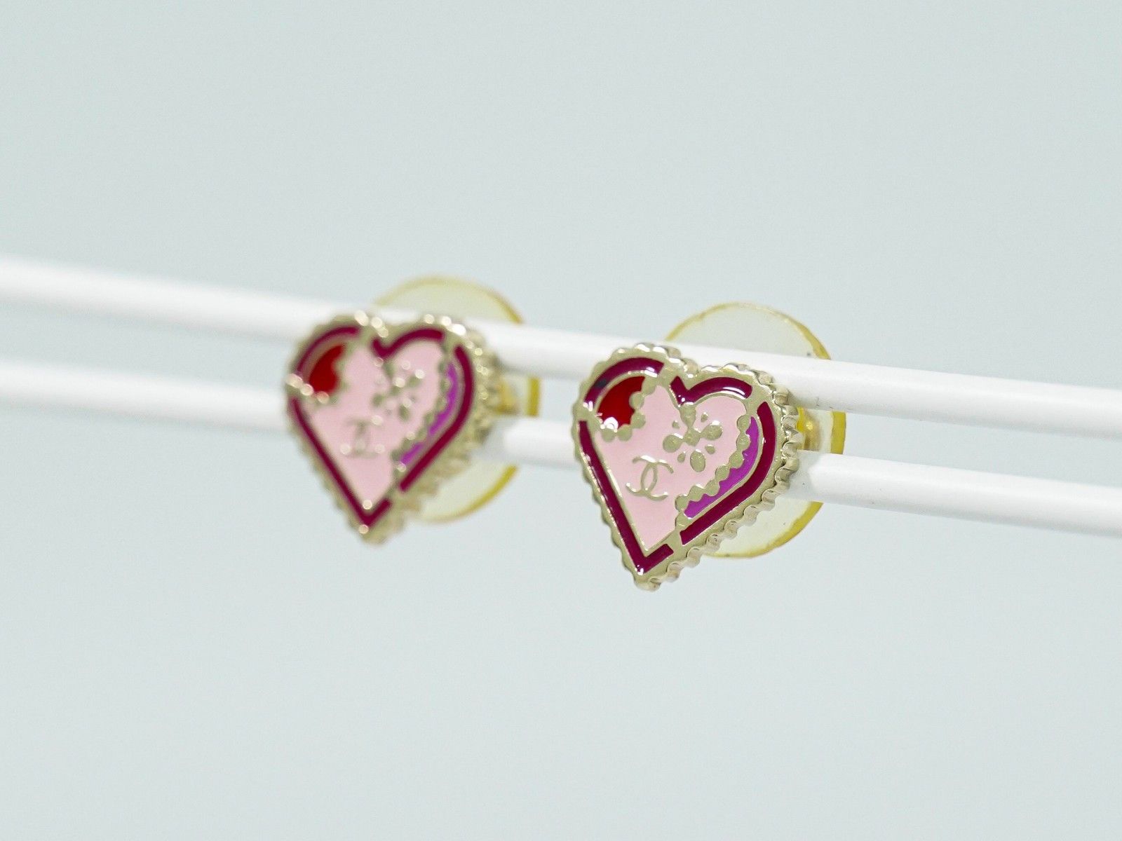 Chanel Chanel CC Heart Cut Out Stud Earrings Metal with Crystals Size ONE SIZE - 3 Thumbnail