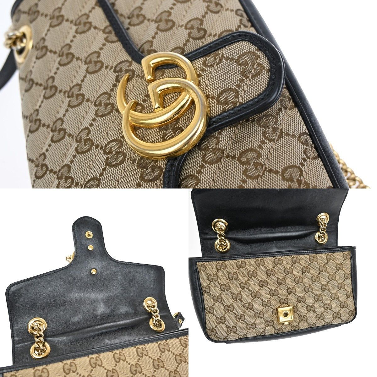 Gucci Gucci GG Marmont Flap Bag Diagonal Quilted GG Canvas with Leather Size ONE SIZE - 10 Thumbnail