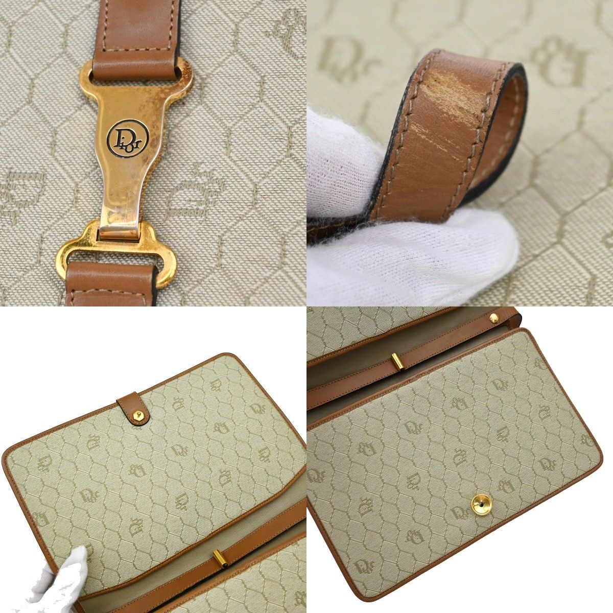 Dior Christian Dior Vintage Honeycomb Handbag Canvas Leather Size ONE SIZE - 9 Thumbnail