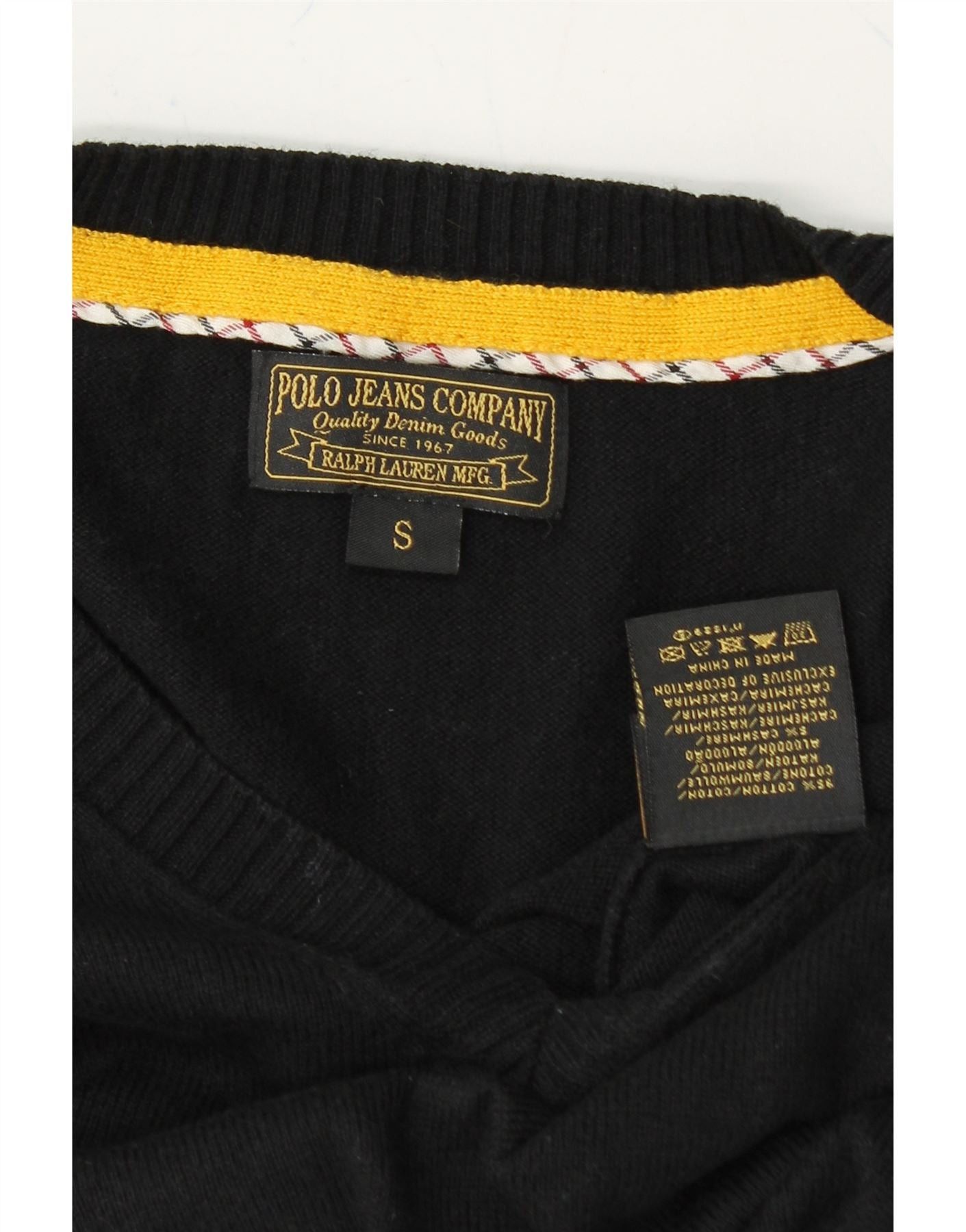 Ralph Lauren Mens V-Neck Jumper Sweater Small Black Cotton Size US S / EU 44-46 / 1 - 3 Thumbnail