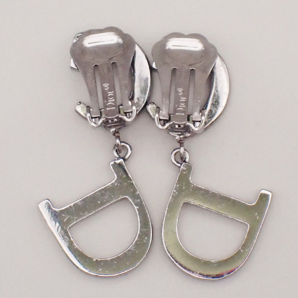 Dior Christian Dior CD Logo Rhinestone Drop Earrings Clip-On Rhinestone,Silver Plated Size ONE SIZE - 4 Thumbnail