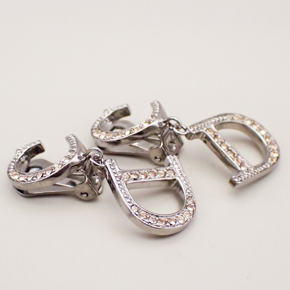 Dior Christian Dior CD Logo Rhinestone Drop Earrings Clip-On Rhinestone,Silver Plated Size ONE SIZE - 3 Thumbnail