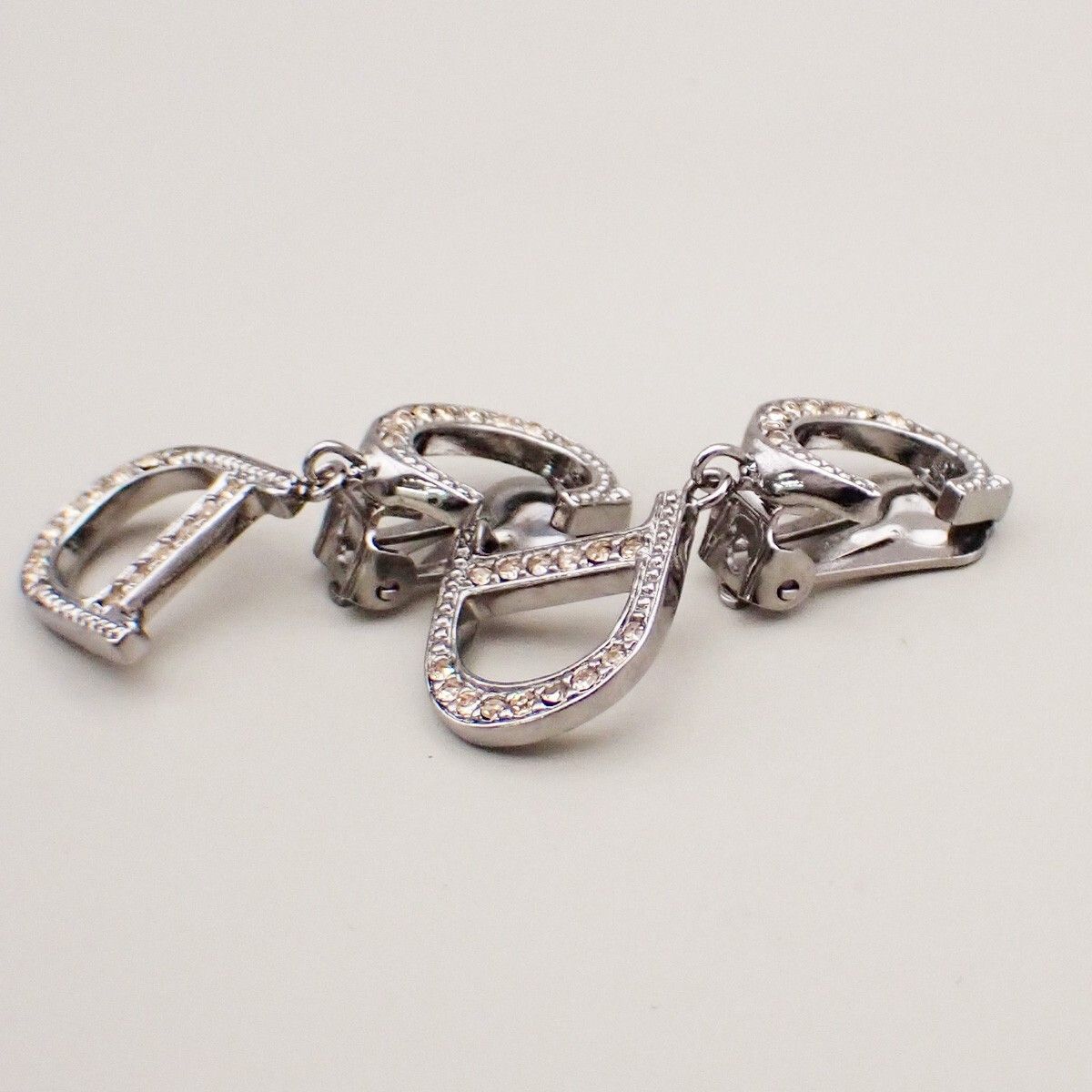Dior Christian Dior CD Logo Rhinestone Drop Earrings Clip-On Rhinestone,Silver Plated Size ONE SIZE - 2 Thumbnail