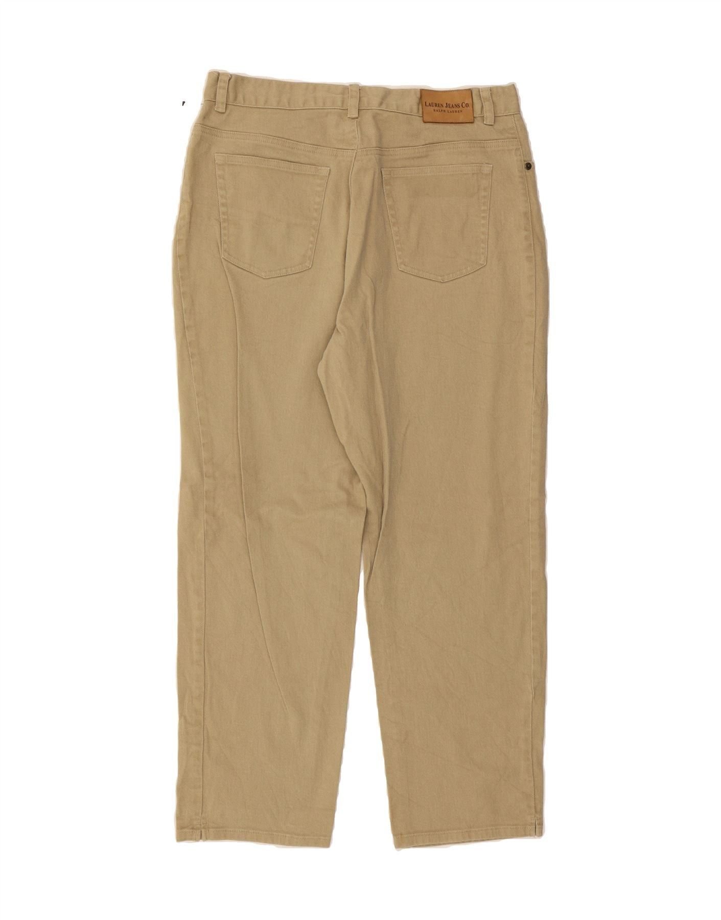 Ralph Lauren Womens Straight Casual Trousers US 14 XL W36 L28 Beige Cotto Size 32" / US 10 / IT 46 - 2 Thumbnail