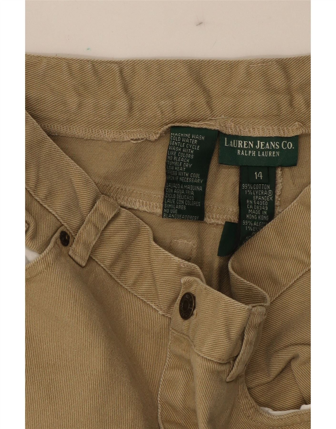 Ralph Lauren Womens Straight Casual Trousers US 14 XL W36 L28 Beige Cotto Size 32" / US 10 / IT 46 - 3 Thumbnail
