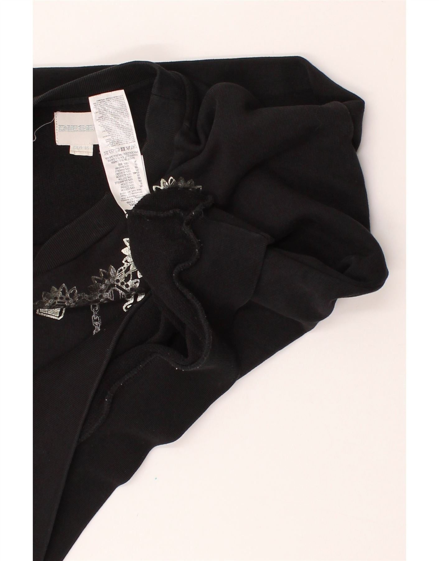 Diesel Womens Crop Graphic Sweatshirt Jumper UK 14 Large Black Cott Size L / US 10 / IT 46 - 3 Thumbnail